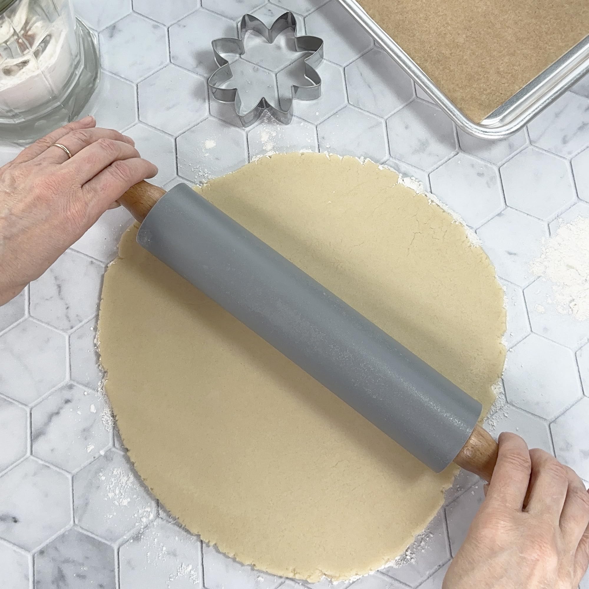 R&M 17 Inch Silicone Rolling Pin, Large Barrel 9.75 Inches Long, 2 Inc - View 2
