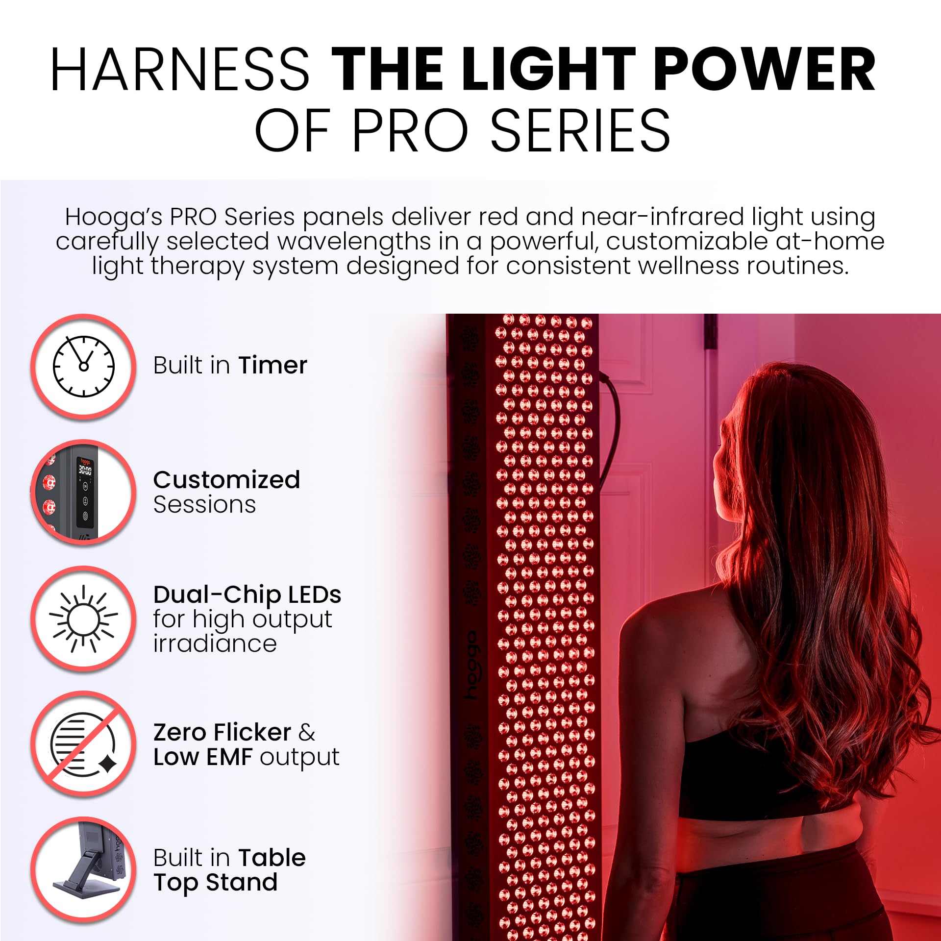 Hooga Red Light Therapy Panel Device – 660nm Red & 850nm Near Infrared Light Therapy, LED Light Therapy Lamp, 60 Dual Chip LEDs, Timer, Table Top Stand Included – PRO300
