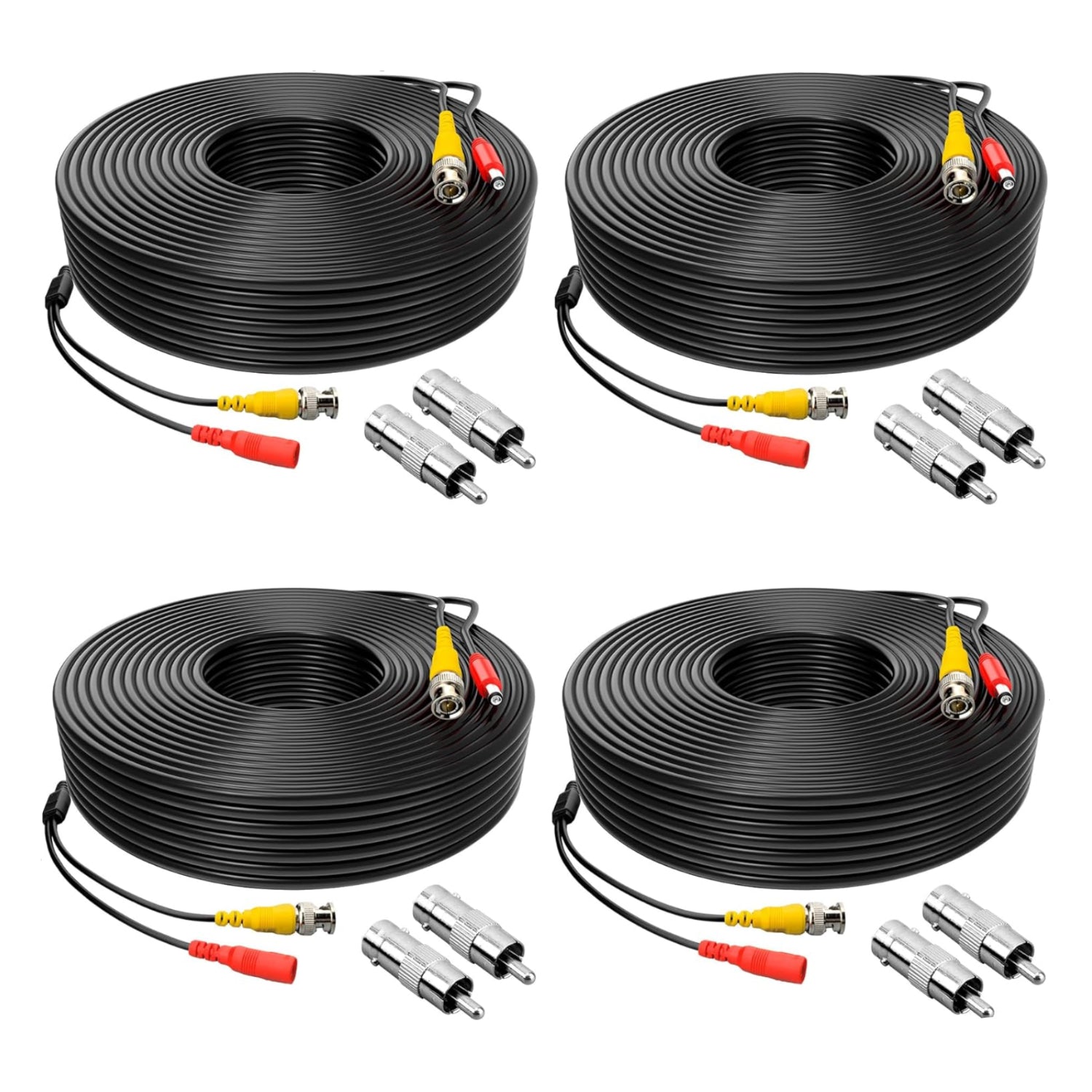 ABLEGRID 4-pack 100ft BNC security camera power and video cable wire for CCTV surveillance systems.