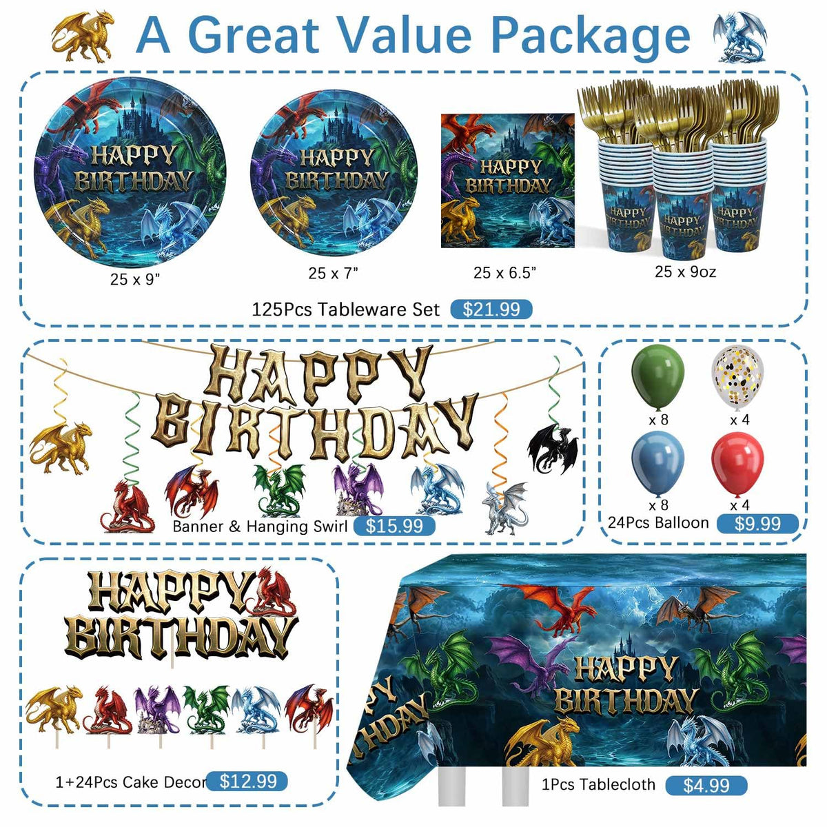 185Pcs Dragon Birthday Party Decorations Serves 25 Guests - Caisehabu Official Imagery - 5