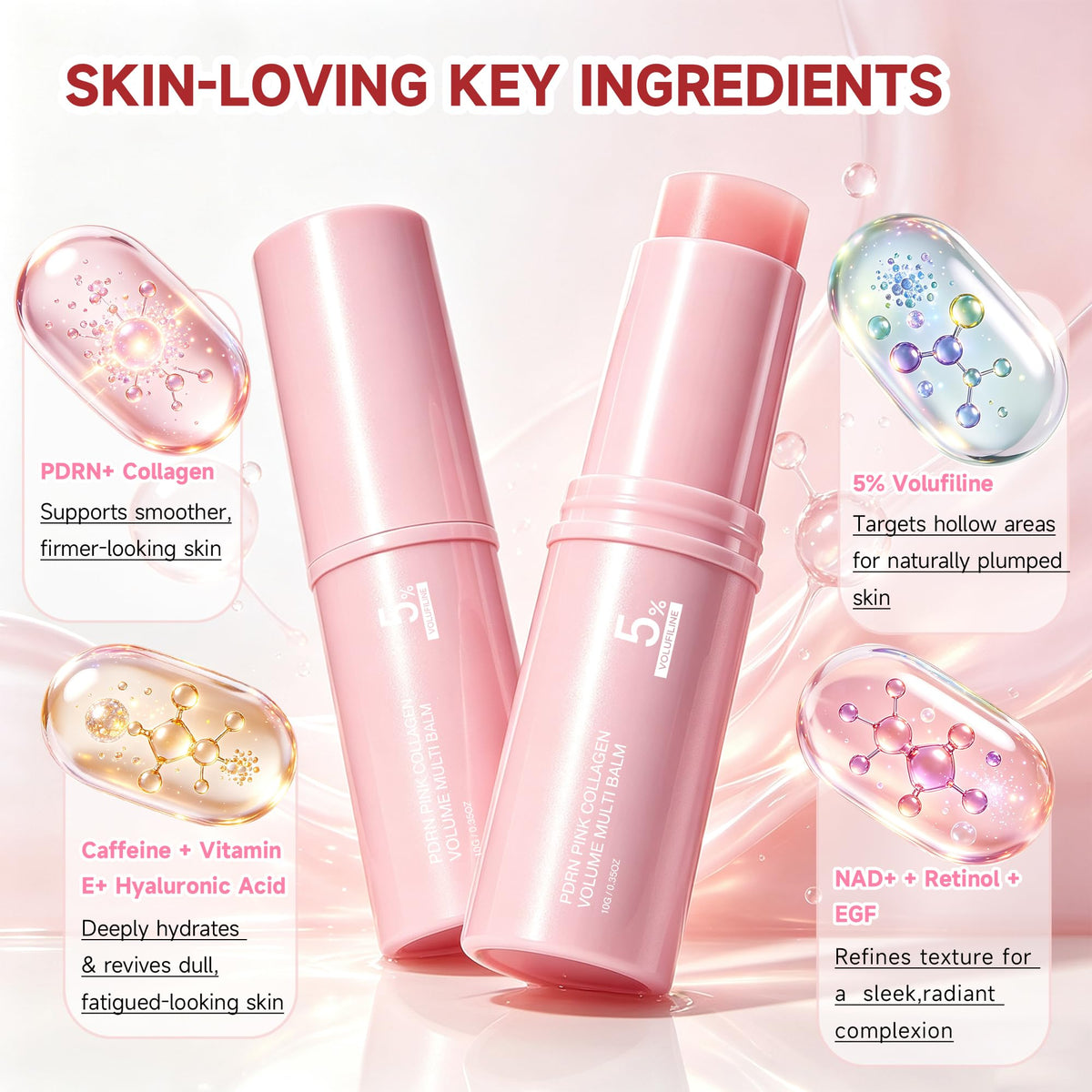 2 Pcs PDRN Pink Collagen Volume Multi Balm Stick Hydrate and - Ruistarhuan Official Product Imagery - 3