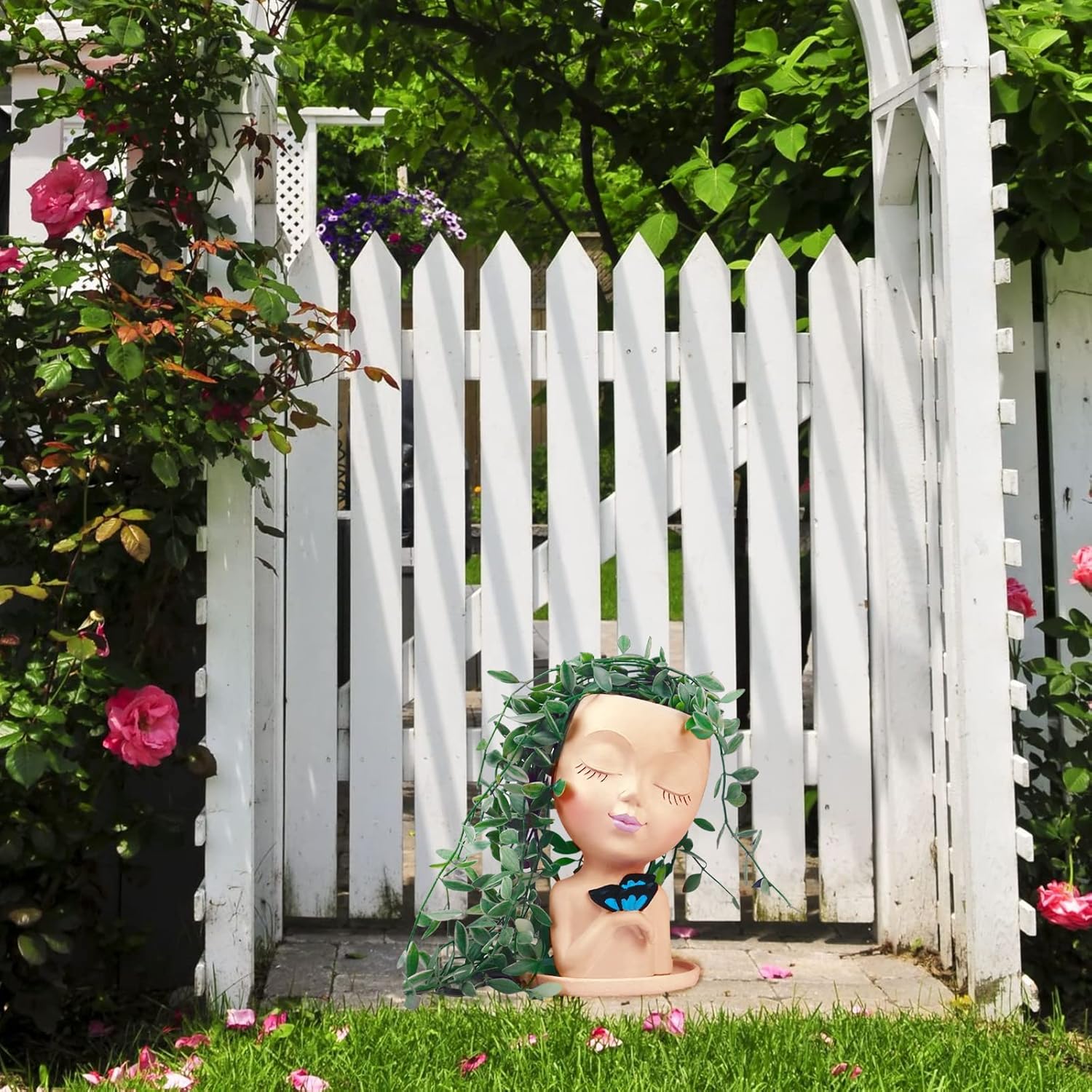 WEWEOW face planters for outdoor succulents, cute resin flower pots with drainage holes featuring lady face designs