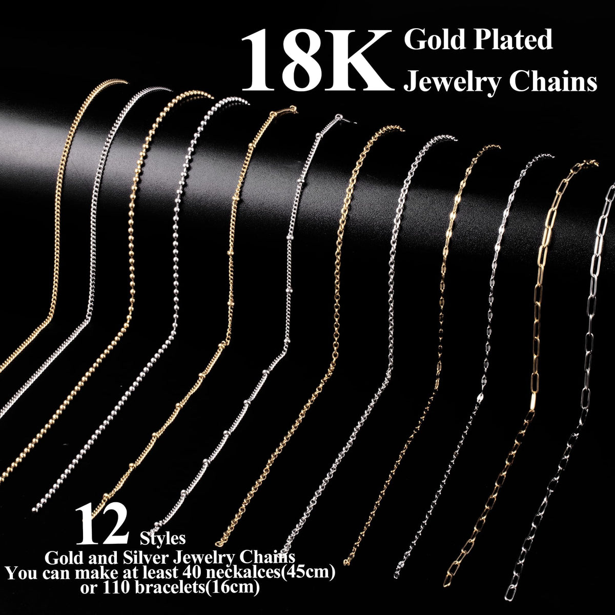 HUISUYTON 18K Gold 59FT 12Roll Necklace Chain Kit for - HUISUYTON Official Imagery - 3