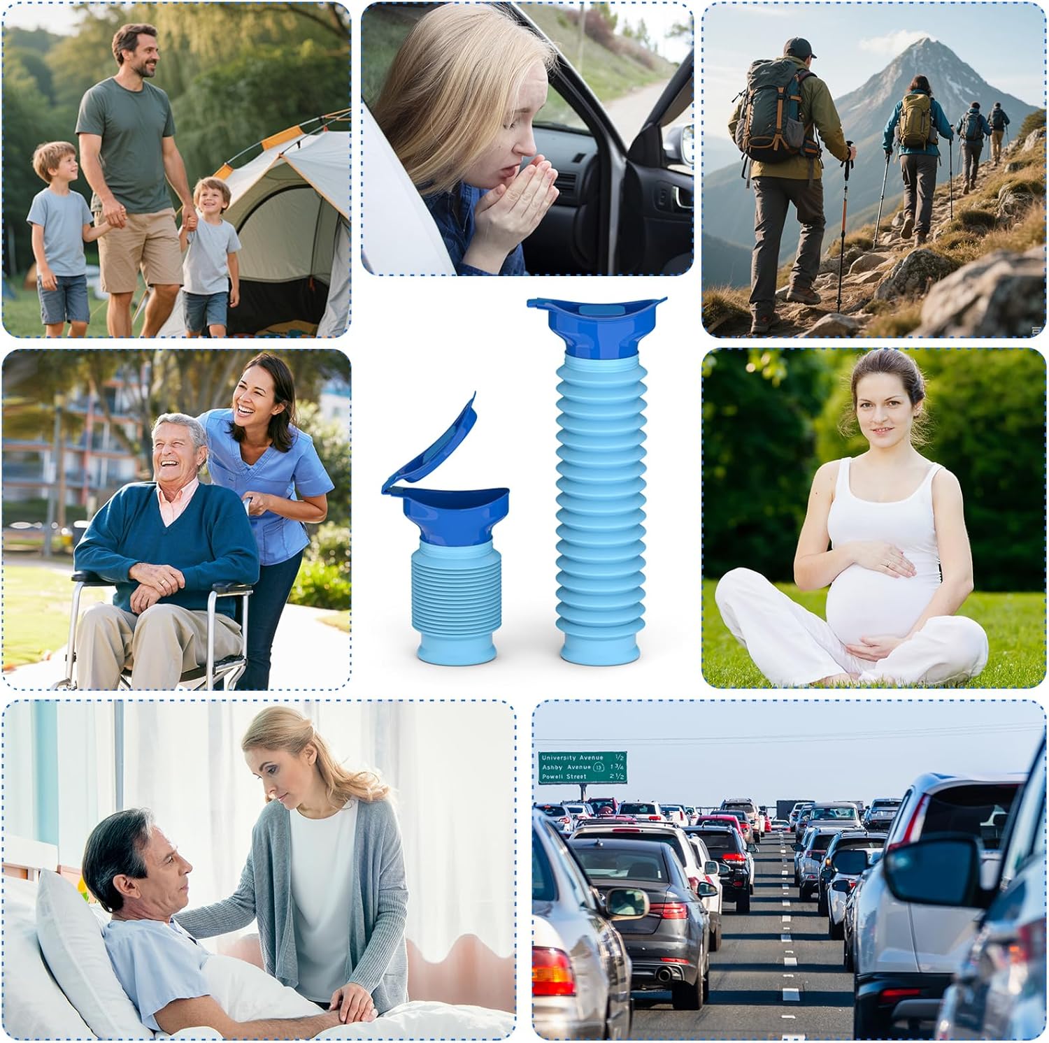 KkaFFe men's and women's adjustable emergency pee bottles, portable car urinal with spill-proof design.