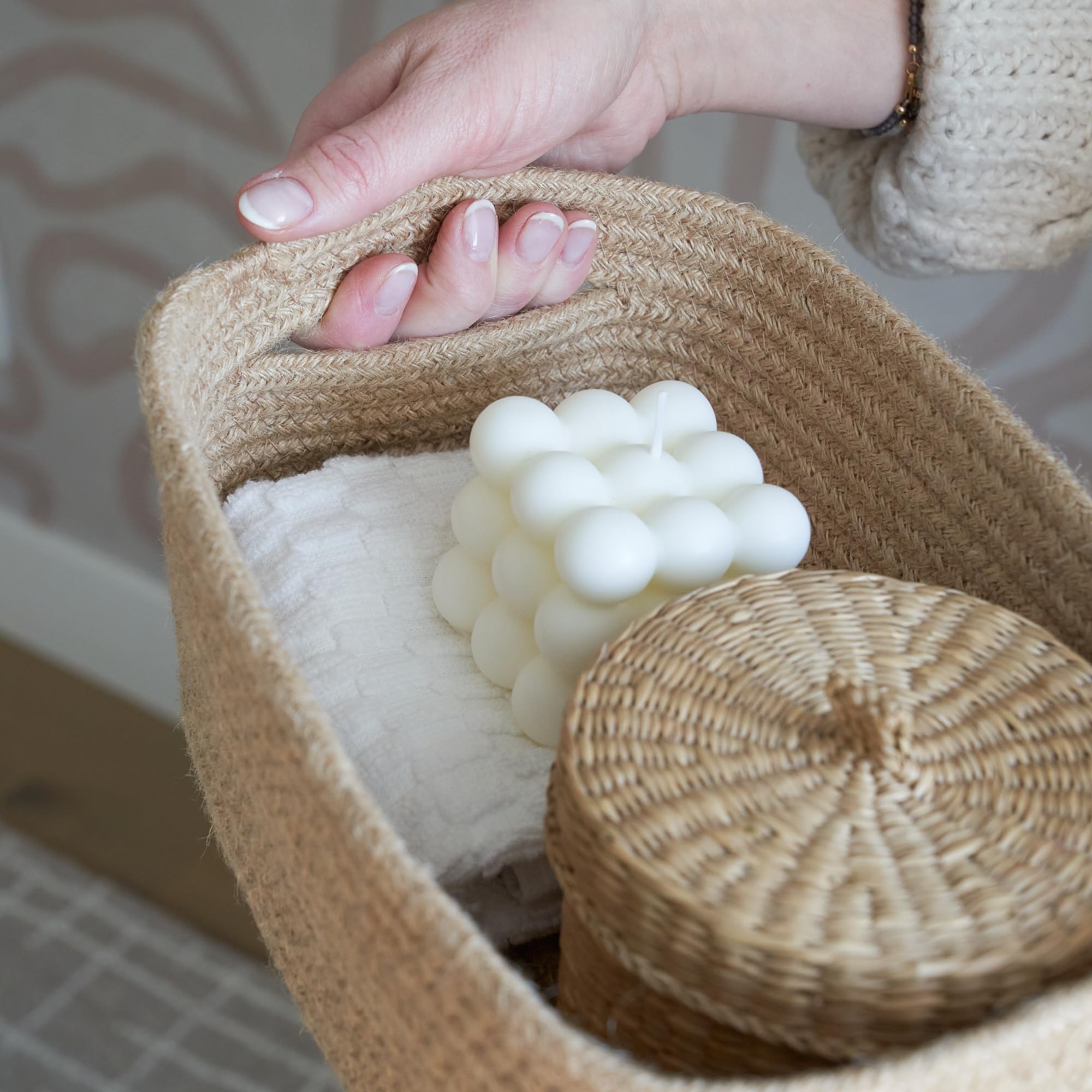 ZICOTO Beautiful Storage Basket Set of 3 - Sturdy Jute Rope Baske - ZICOTO Official Product View 6