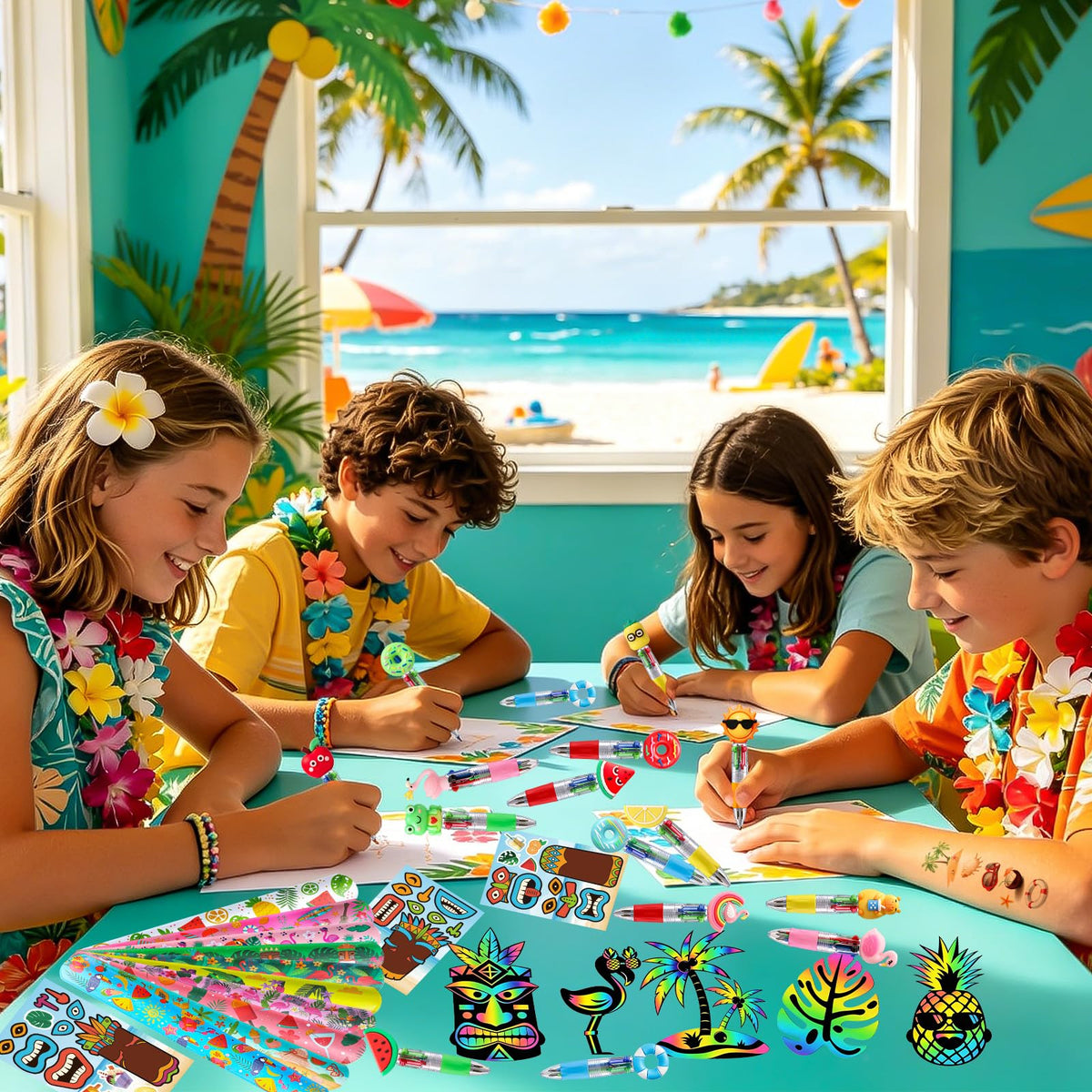 144PCS Hawaiian Theme Party Supplies Set Tropical Summer - SZCECHRE Official Imagery - 8