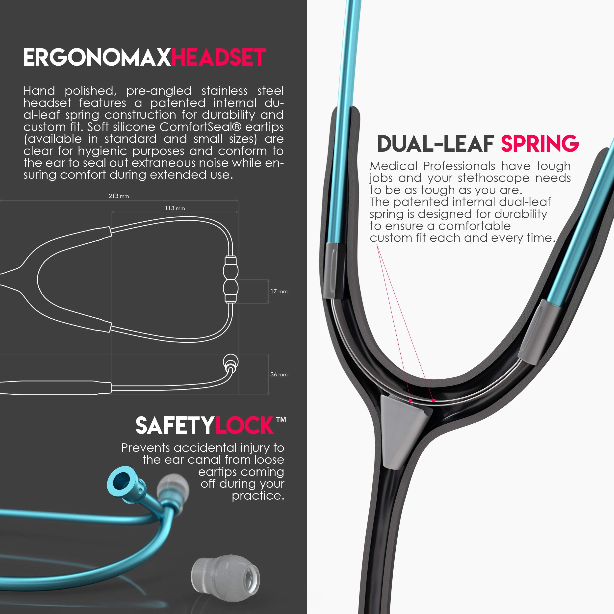 MDF Acoustica Stethoscope – Dual Head, Aqua/Black, Lifetime Warranty
