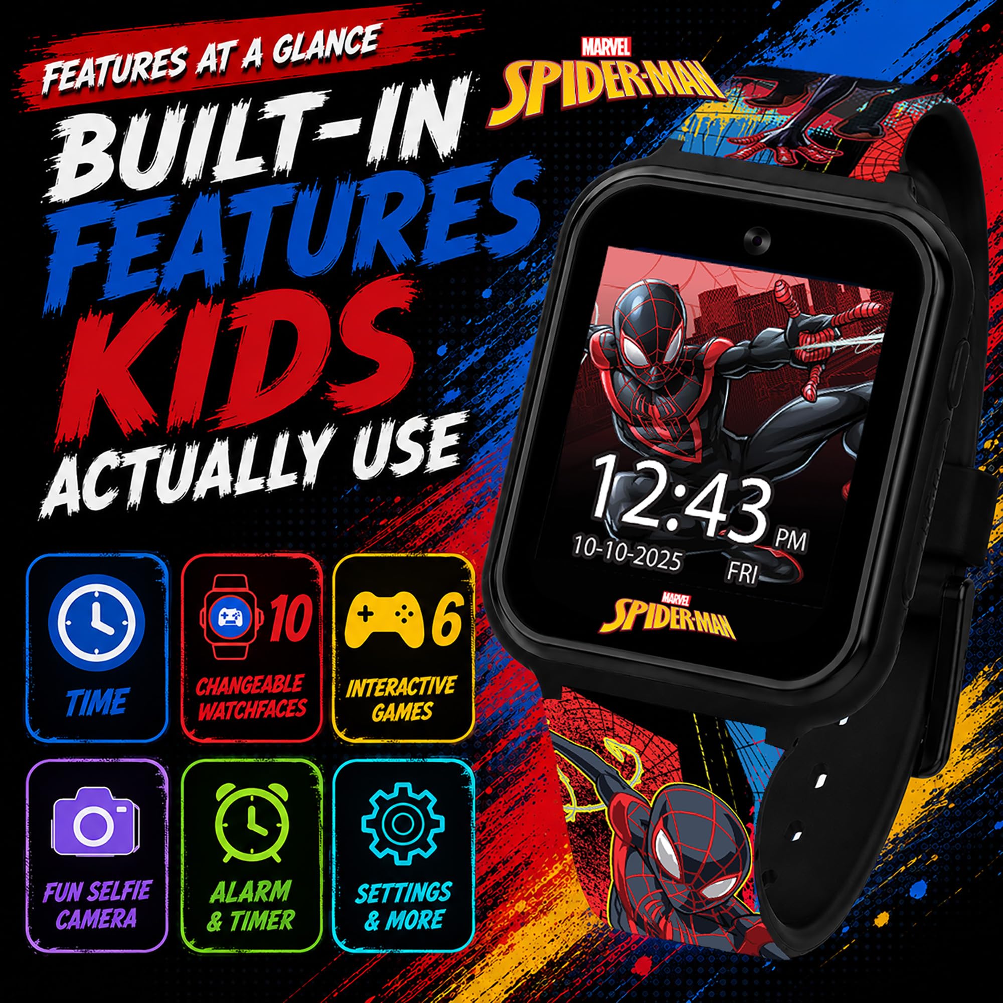 Accutime Spider-Man Kids LED Smartwatch with 10 Watch Faces, Flas by Accutime - Angle View 4