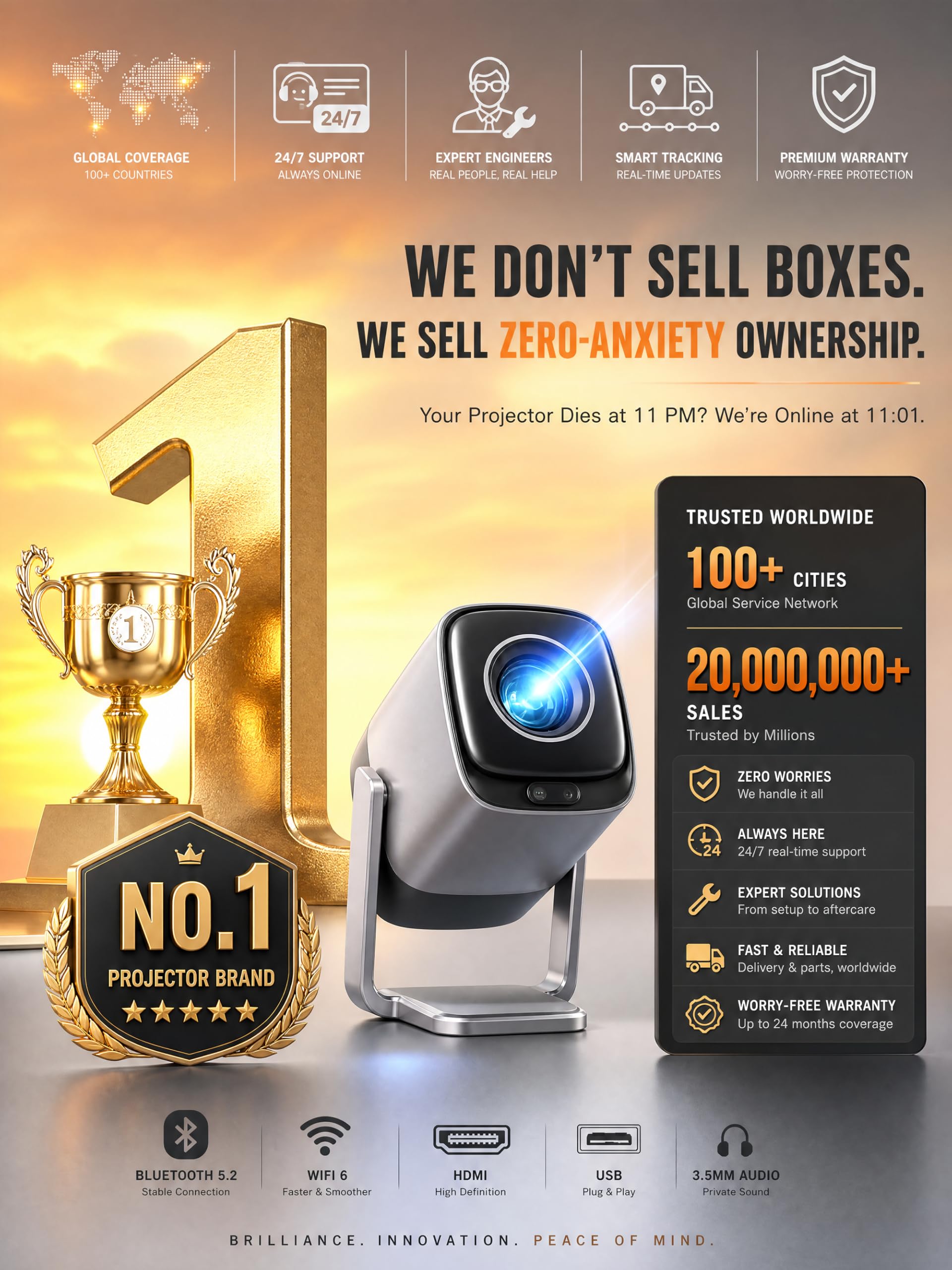 Mini Projector with WiFi and Bluetooth, XuanPad Silver Smart Pr - XuanPad Official Product View 2