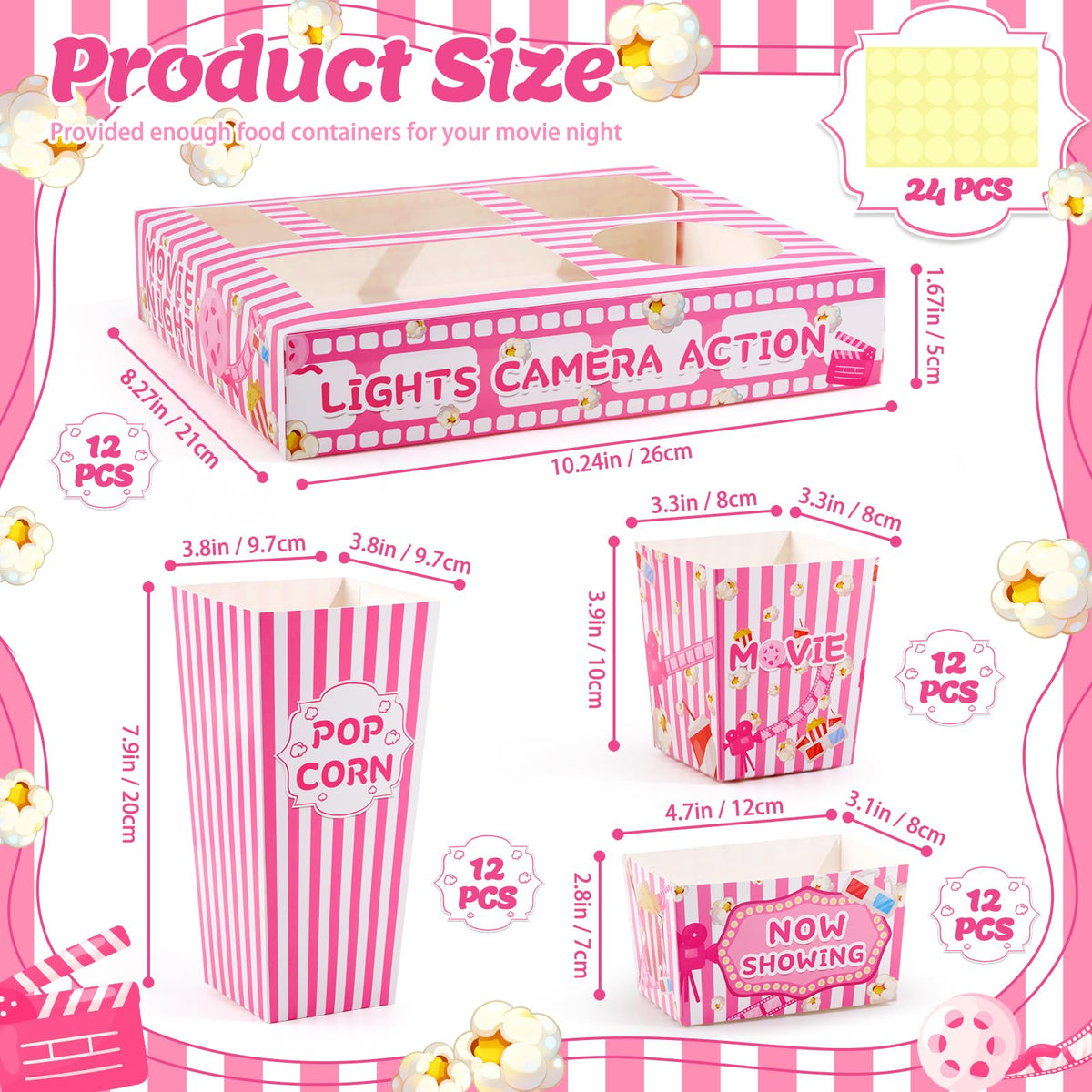 48 Pcs Pink Movie Night Party Supplies Snack Popcorn Trays - ARQRHTLY Official Imagery - 4