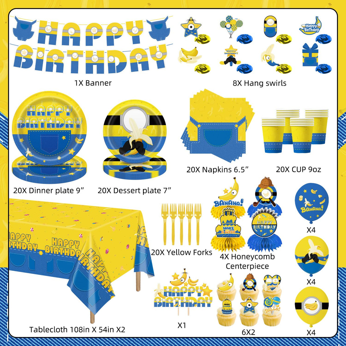 140pcs Birthday Party Decorations Banana Theme Tableware Set - LANFUBEISI Official Imagery - 3