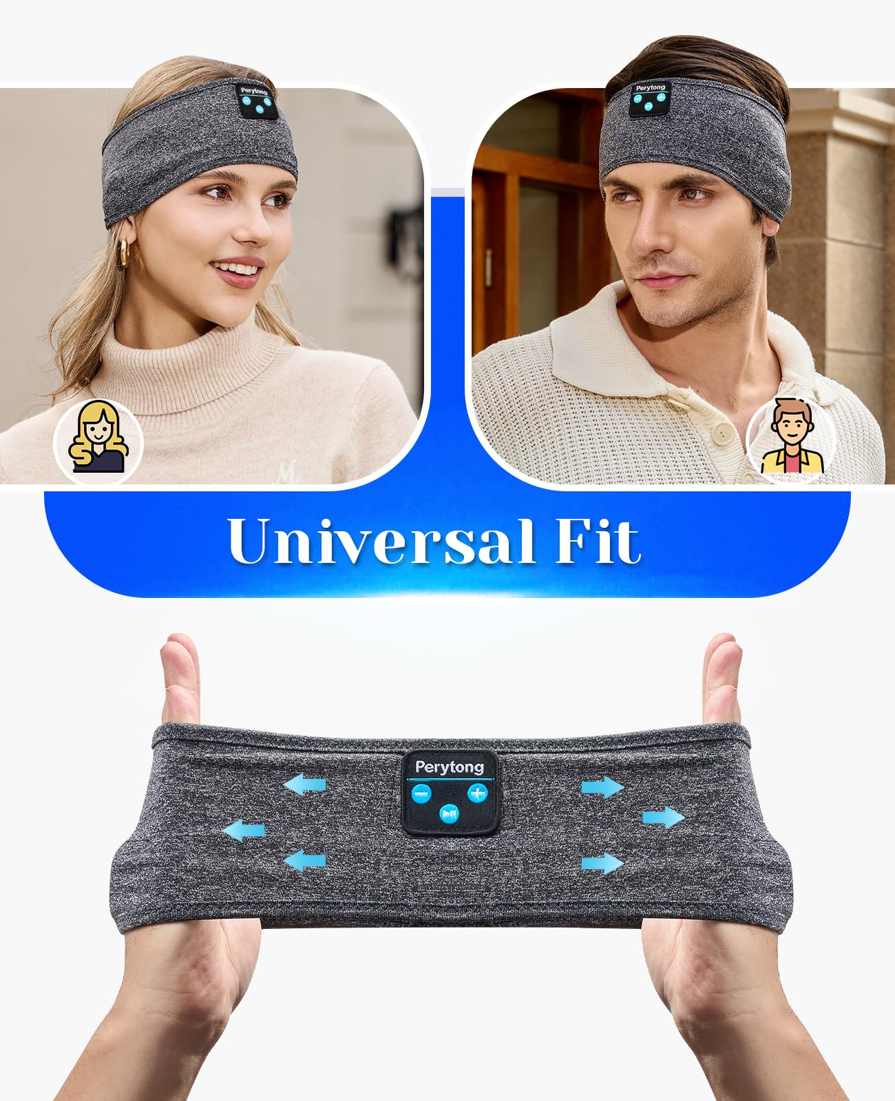 Perytong Sleeping Headphones Bluetooth Headband, Soft Long Time Play S - View 8