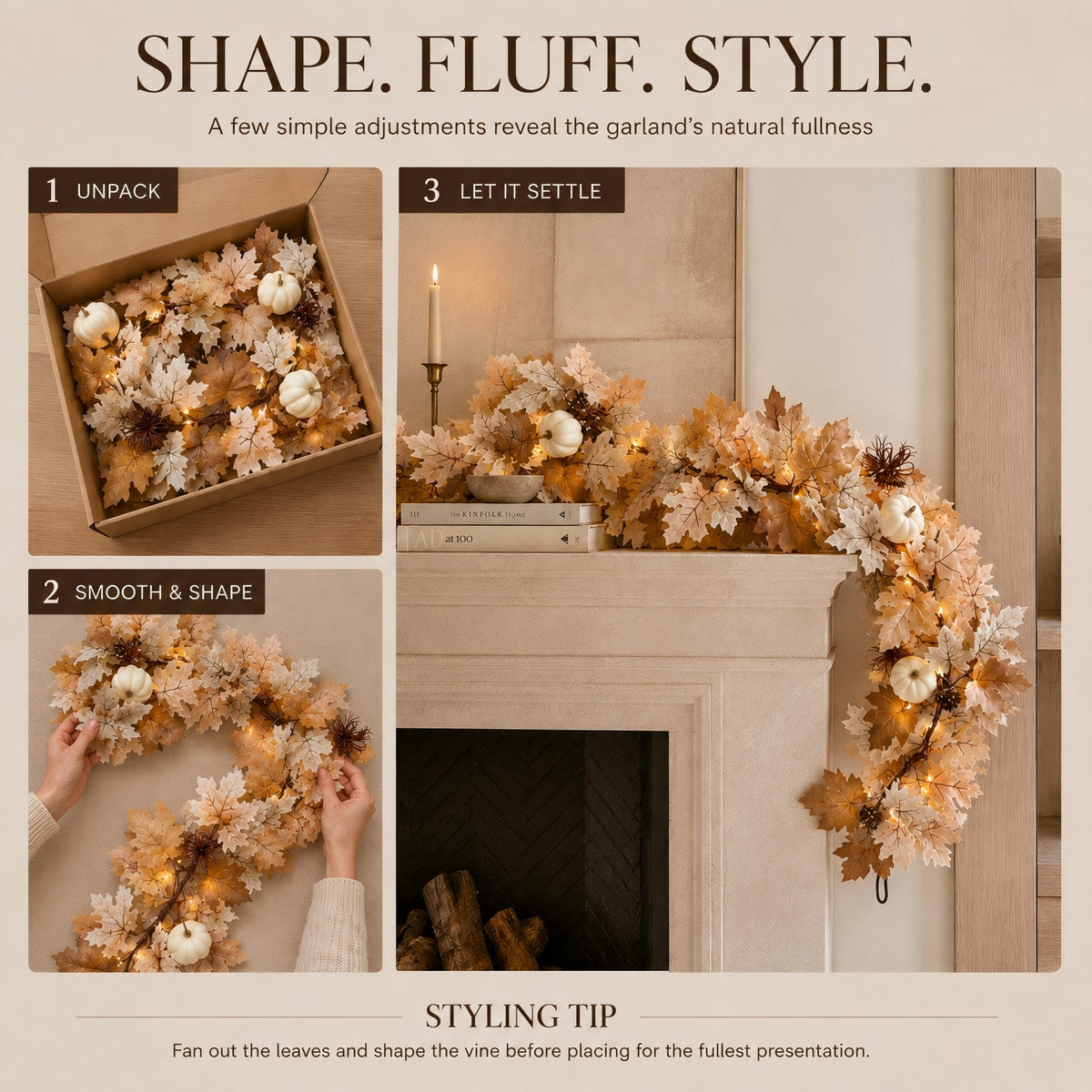 Fall Garland with Lights 6Ft Thanksgiving Decorations for - BUFANYU Official Imagery - 7