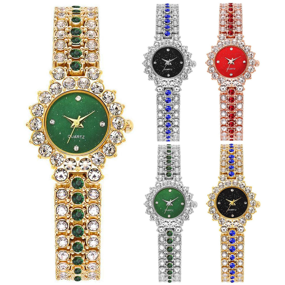 5 Pcs Diamond Watch Wholesale Shiny Rhinestone Bracelet - Dacdyi Official Imagery - 2