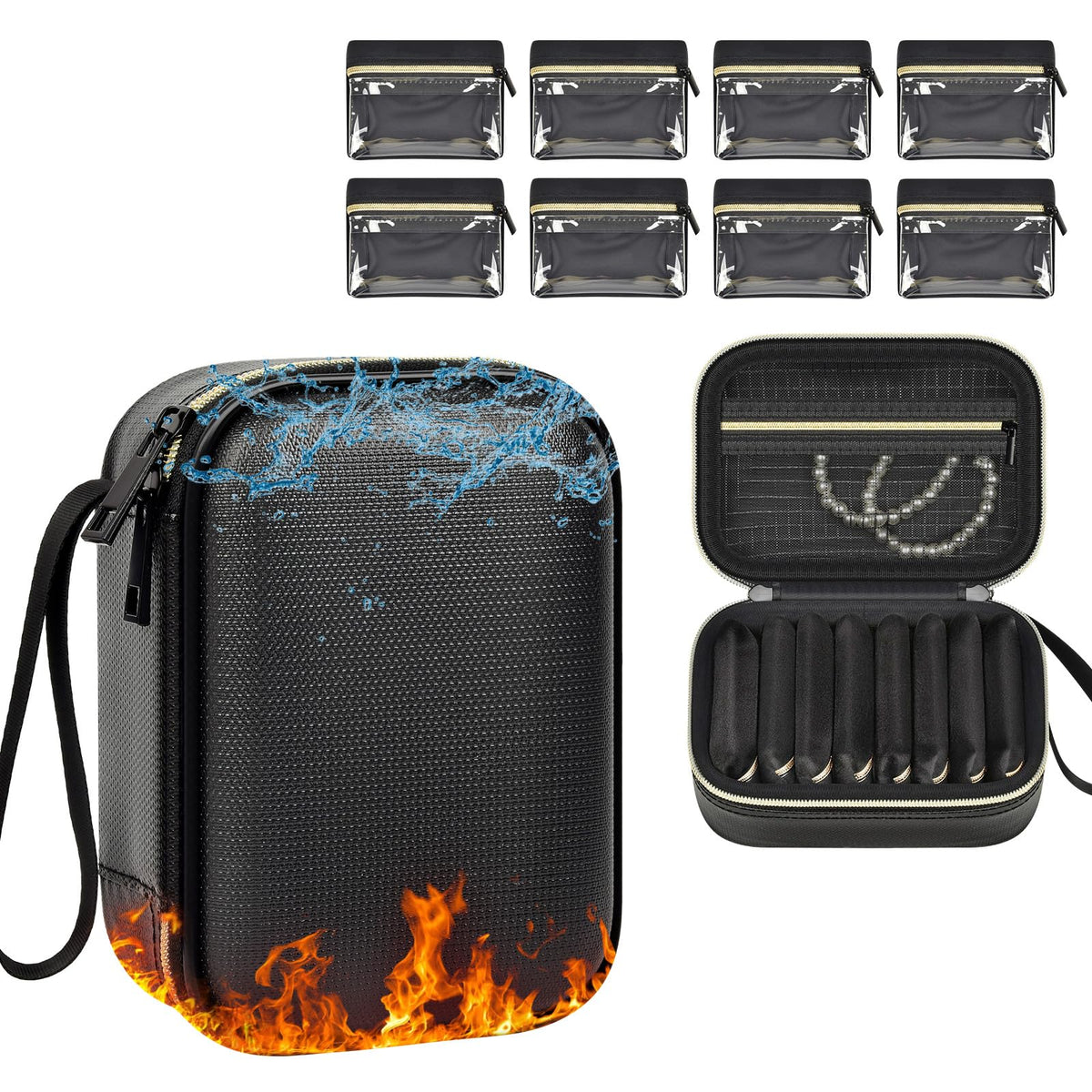 Fireproof Travel Jewelry Case with 8 Velvet Pouches - Cragtek Official Imagery - 2