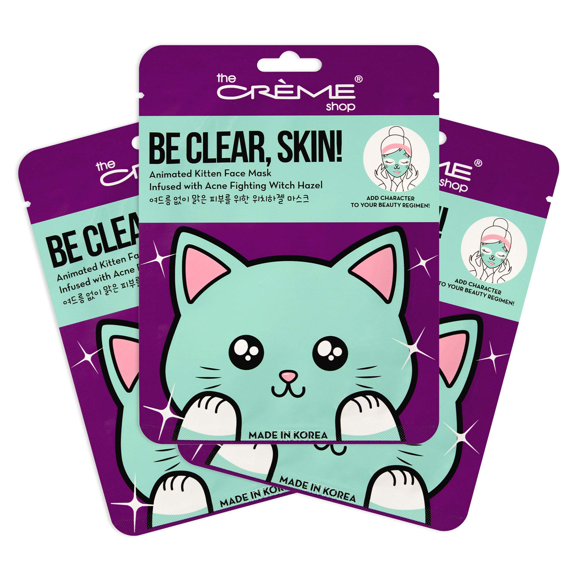 The Creme Shop Animal Sheet Mask, Korean, Hydrating, Collagen, Vitamin C, Anti-Aging - Pack of 3 (Kitten) - The Crème Shop Official Product View 2