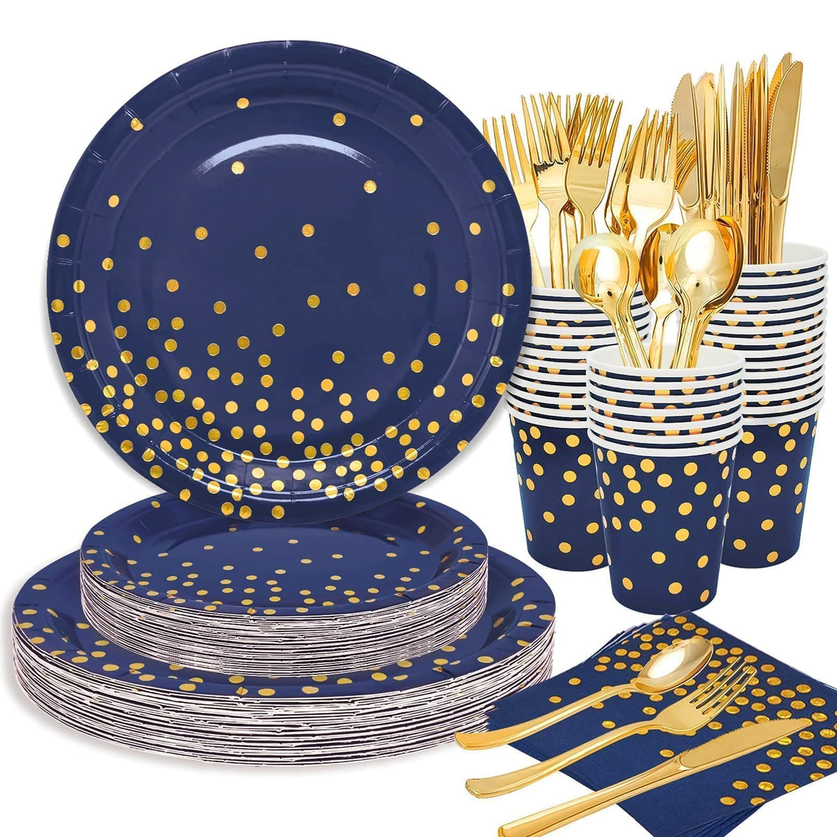 175PCS Blue Plates and Napkins Party Supplies Blue and Gold - JOYOCEAN Official Imagery - 1