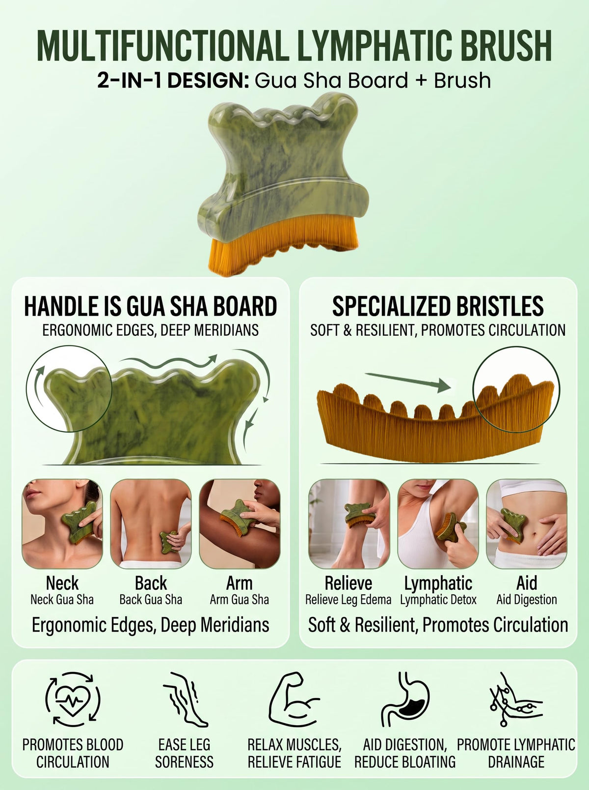 Lymphatic Contour Face Brush 3 in 1 Jade Gua Sha Facial - Vyridell Official Imagery - 4