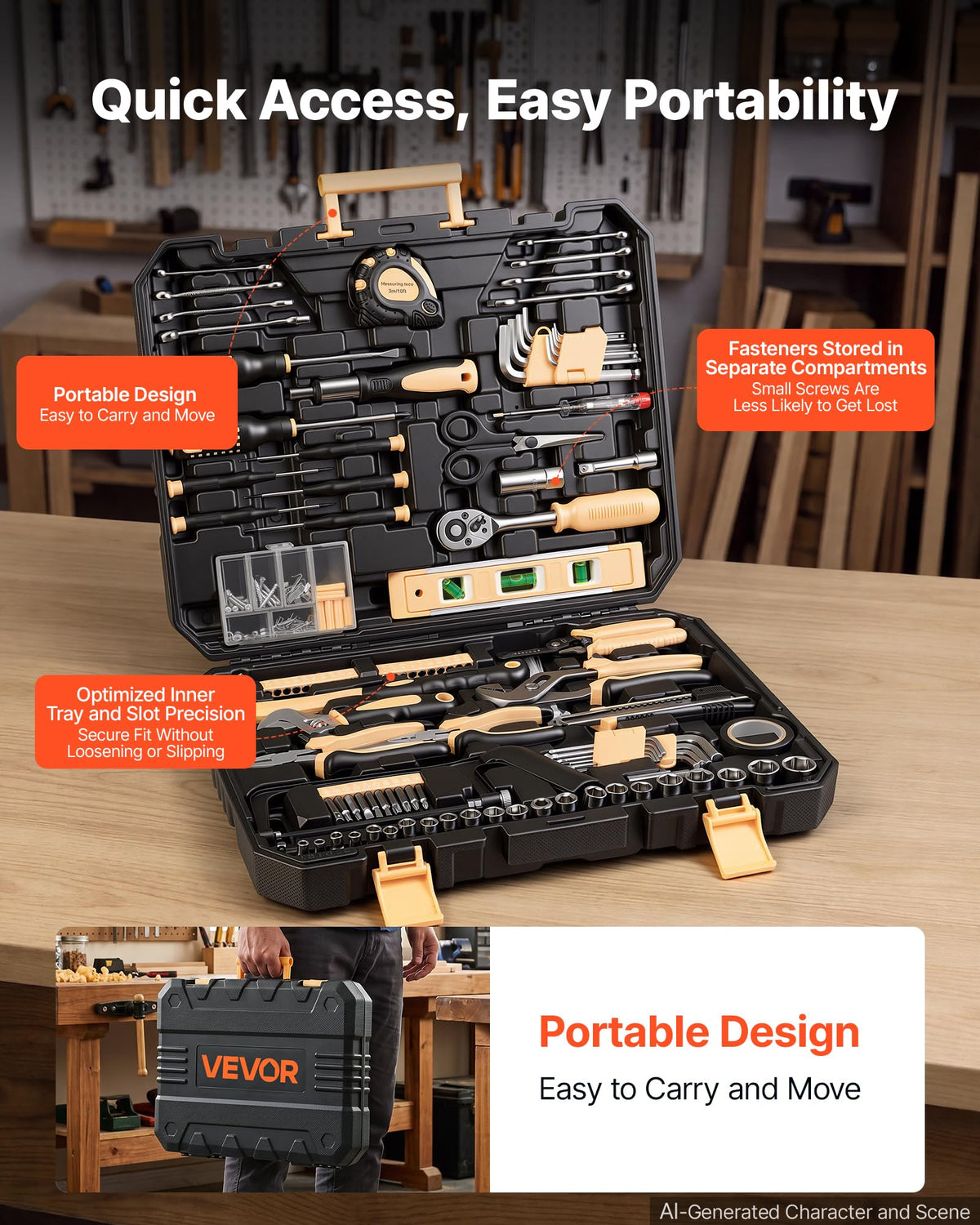 VEVOR 245 Piece Tool Kit General Home and Auto Repair Tool - VEVOR Official Imagery - 8