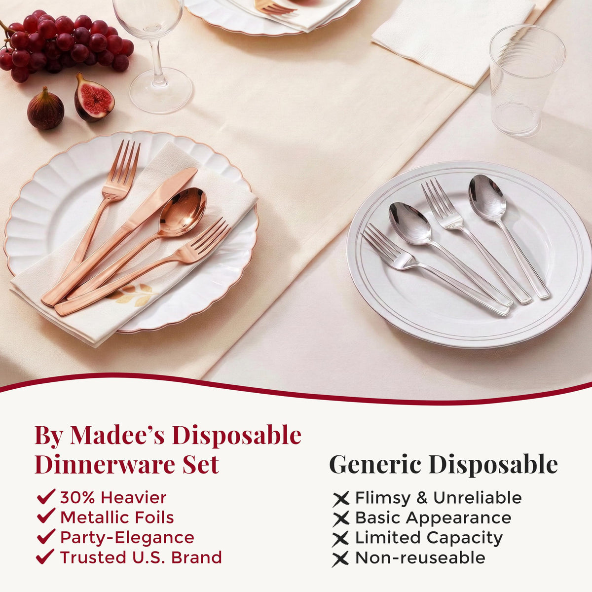 HEAVYWEIGHT Scalloped Rose Gold Disposable Dinnerware Set - By Madee Official Imagery - 8