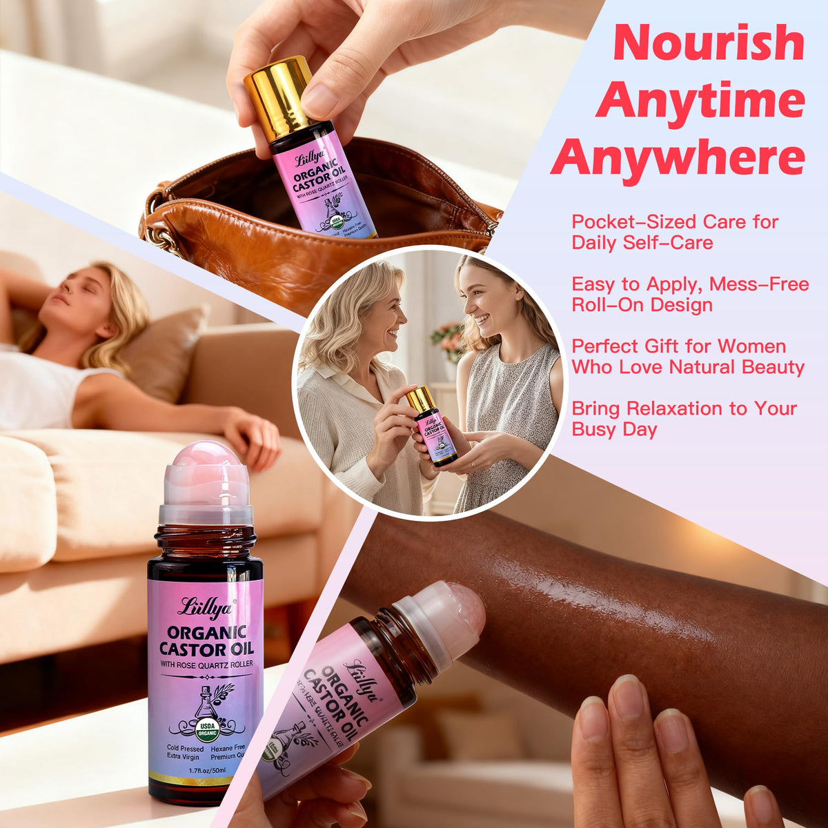 Organic Castor Oil Roll On with Rose Quartz Cold Pressed 1 - Liillya Official Imagery - 8