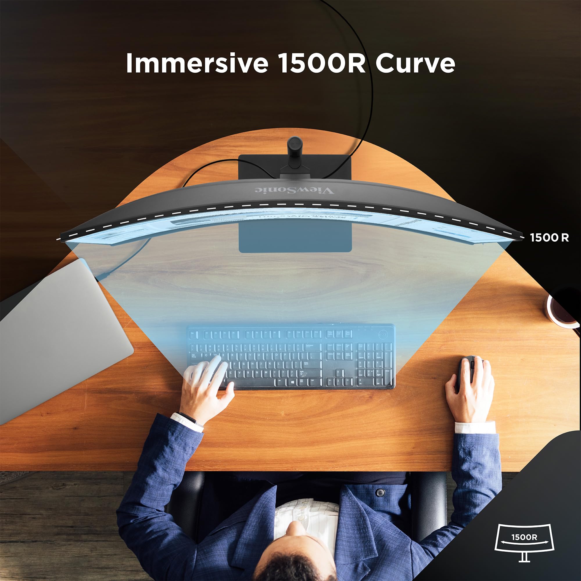 ViewSonic VG3456CA 34 Inch 1440p Ultrawide Docking Monitor, Curved IPS Display for Smooth Home and Office Productivity, Full Ergonomic Adjustability, 100W USB-C, RJ45, and HDMI Inputs