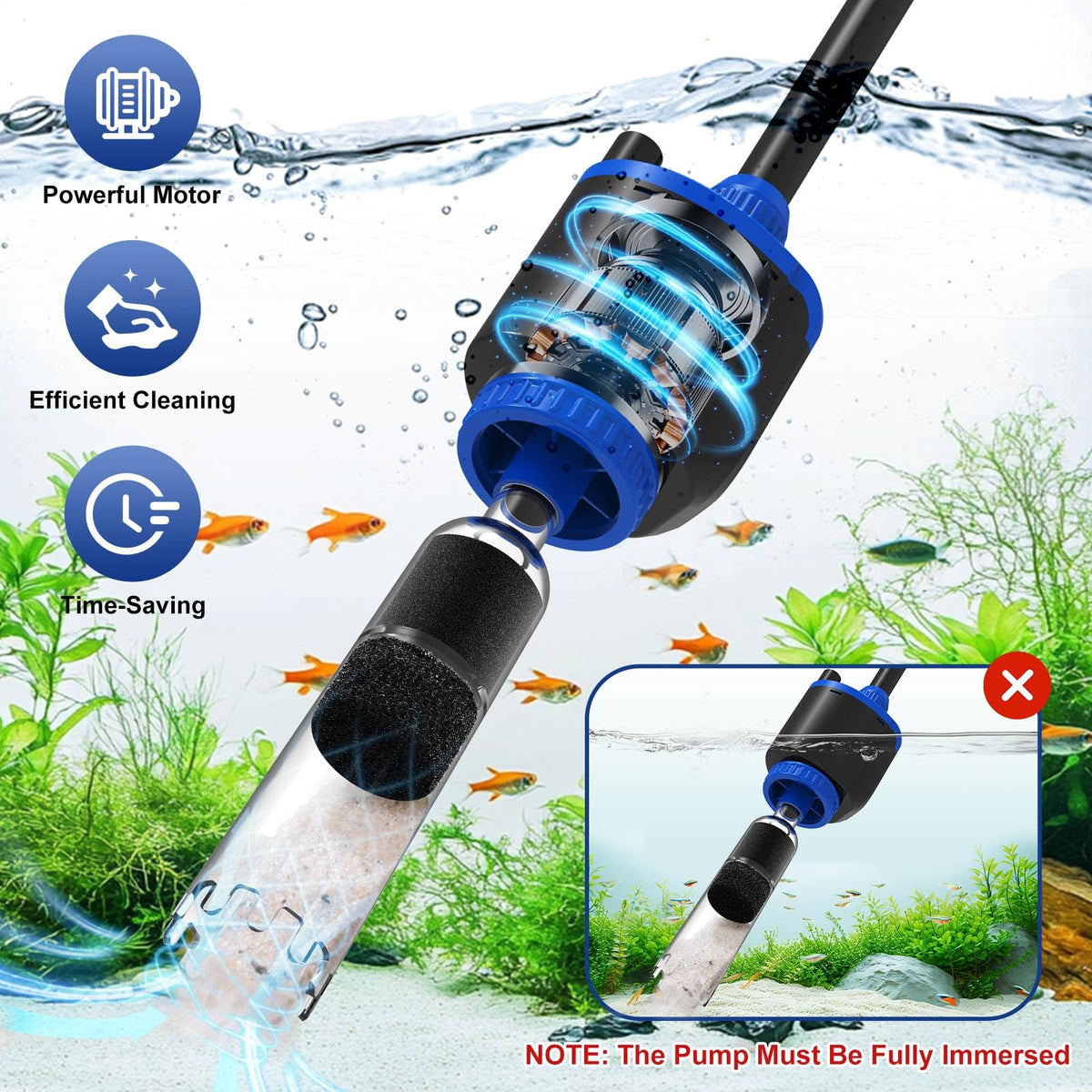 AQQA DC 36W Electric Aquarium Vacuum Gravel Cleaner - AQQA Official Imagery - 4