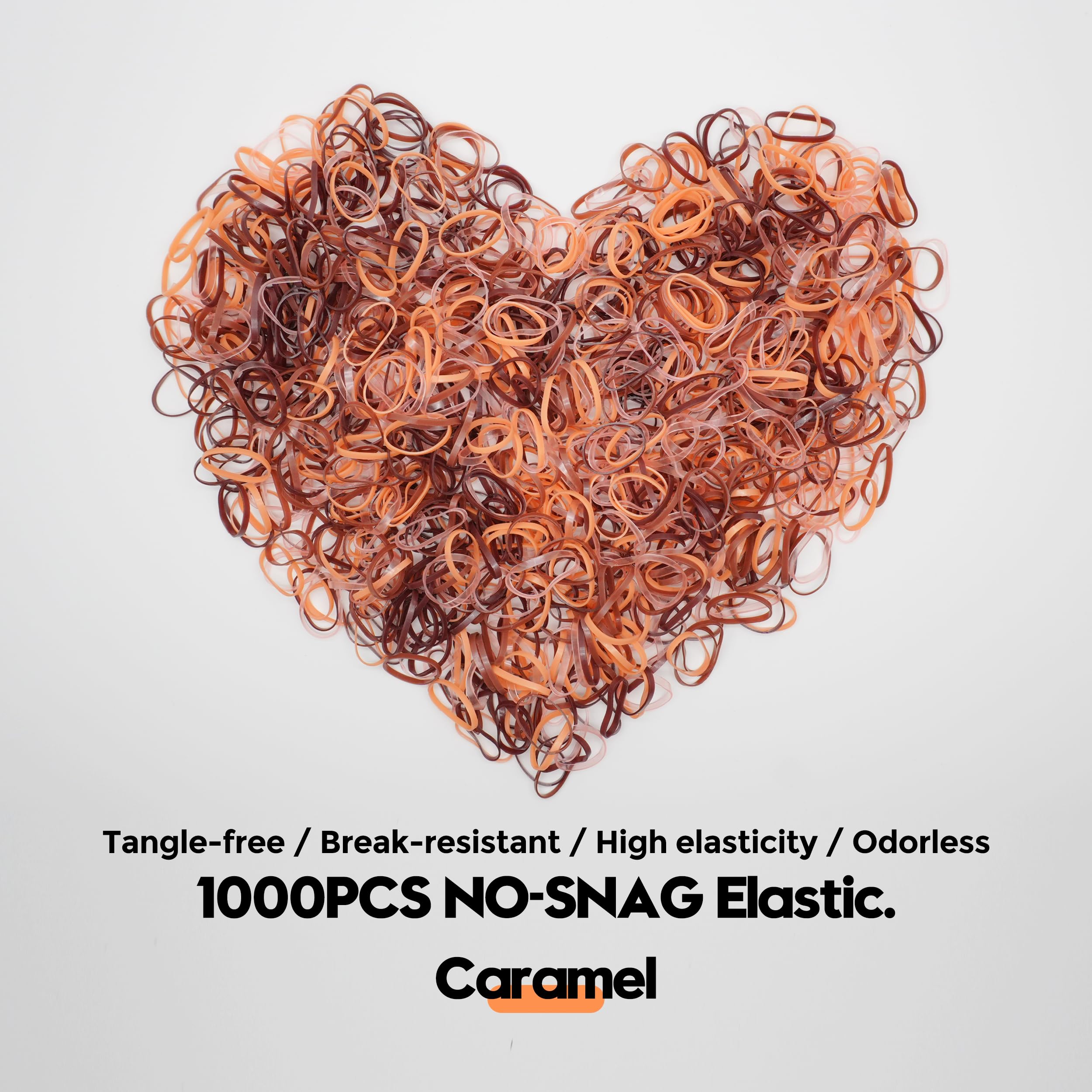 Small Hair Rubber Bands Ponytail Elastics Braiding, Caramel, 1000 Ct