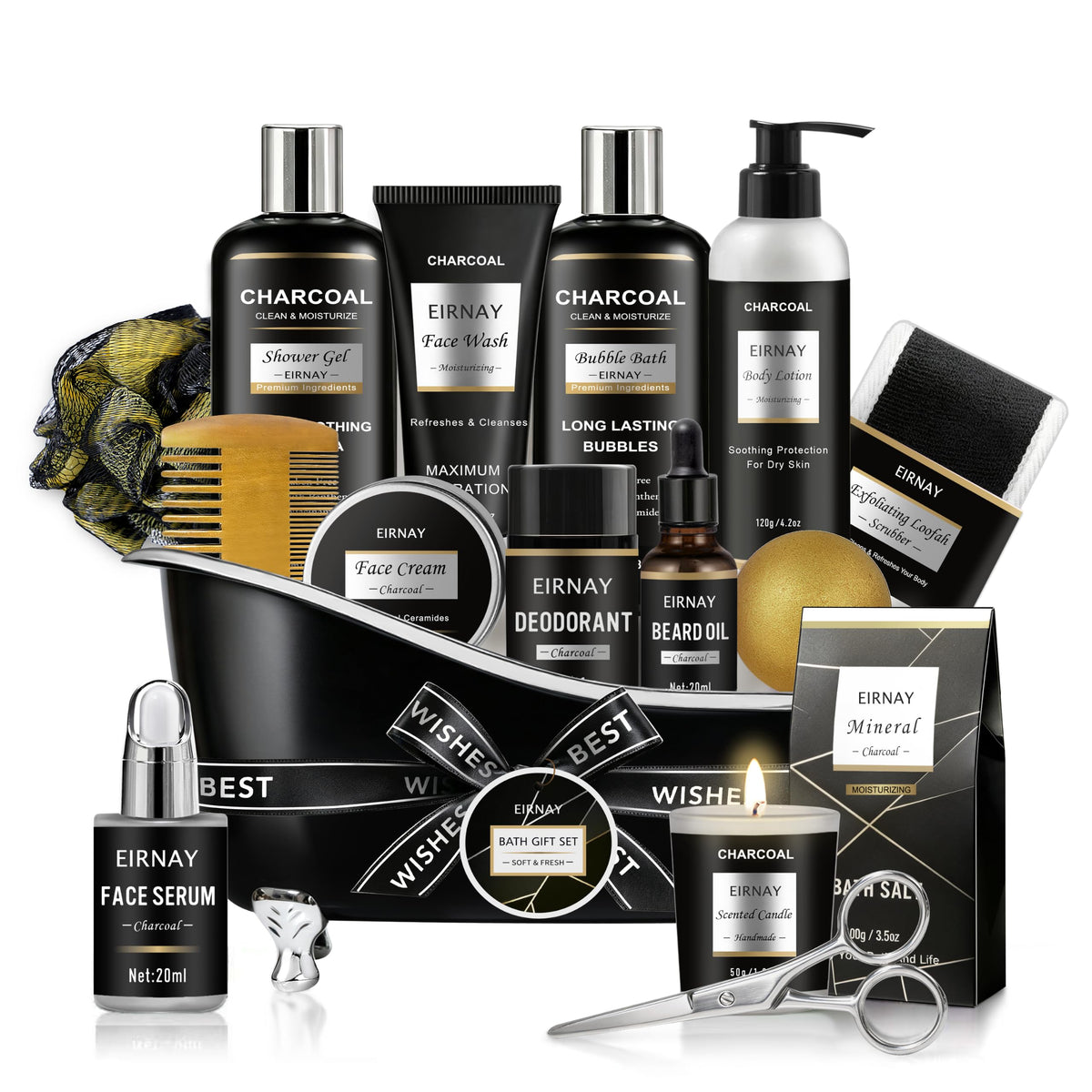 Spa Gifts for Men Charcoal Bath and Beard Grooming Kit - EIRNAY Official Imagery - 2