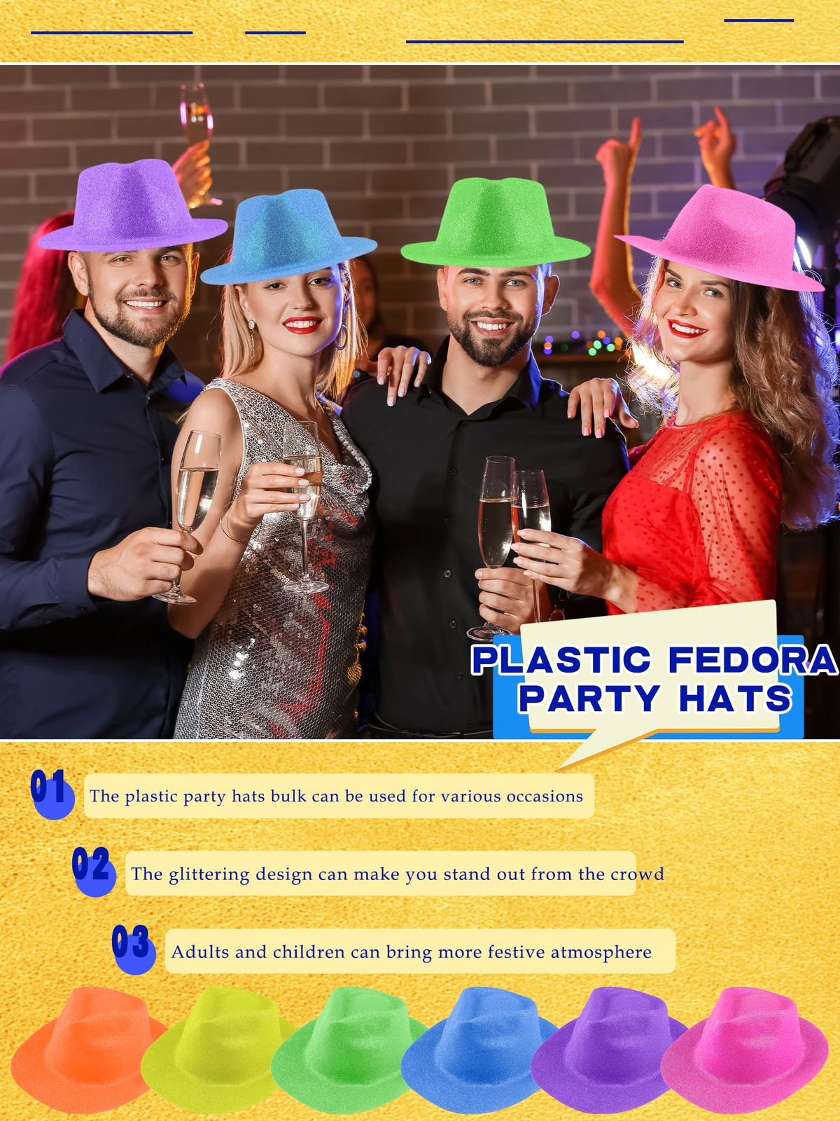 24 Pcs Neon Party Hats Bulk Plastic Fedora Party Hats - SGBETTER Official Imagery - 7