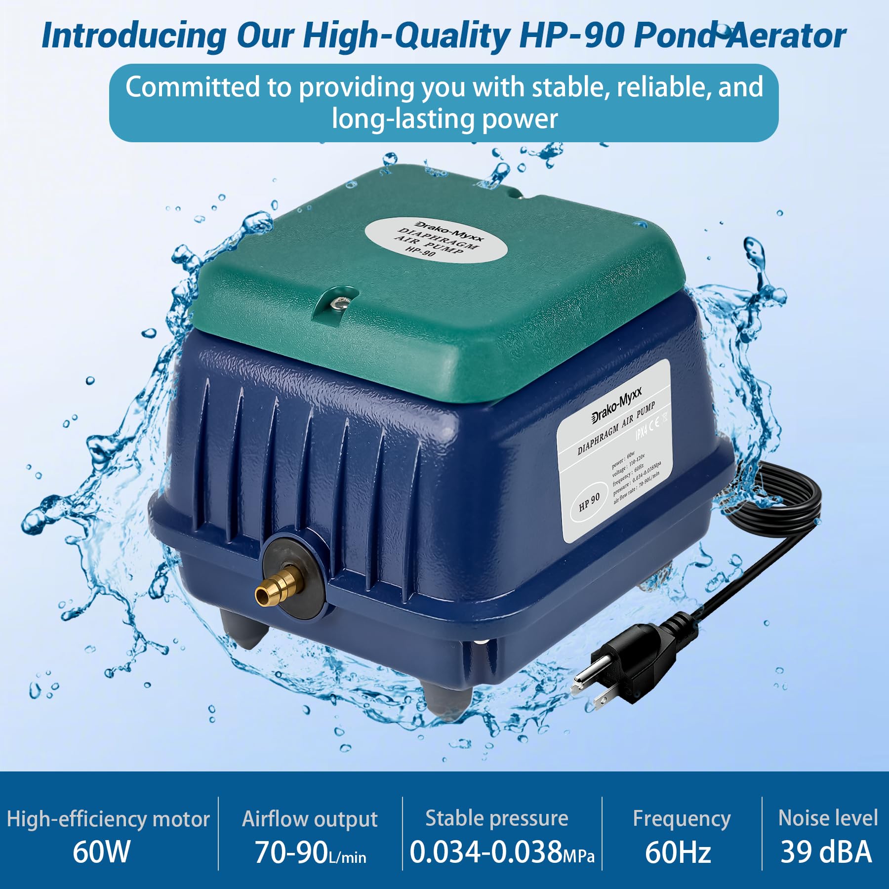 Drako-Myxx Upgraded HP-90 Pond Aerator/Septic Tank Linear Air Pum - Drako-Myxx Official Product View 2