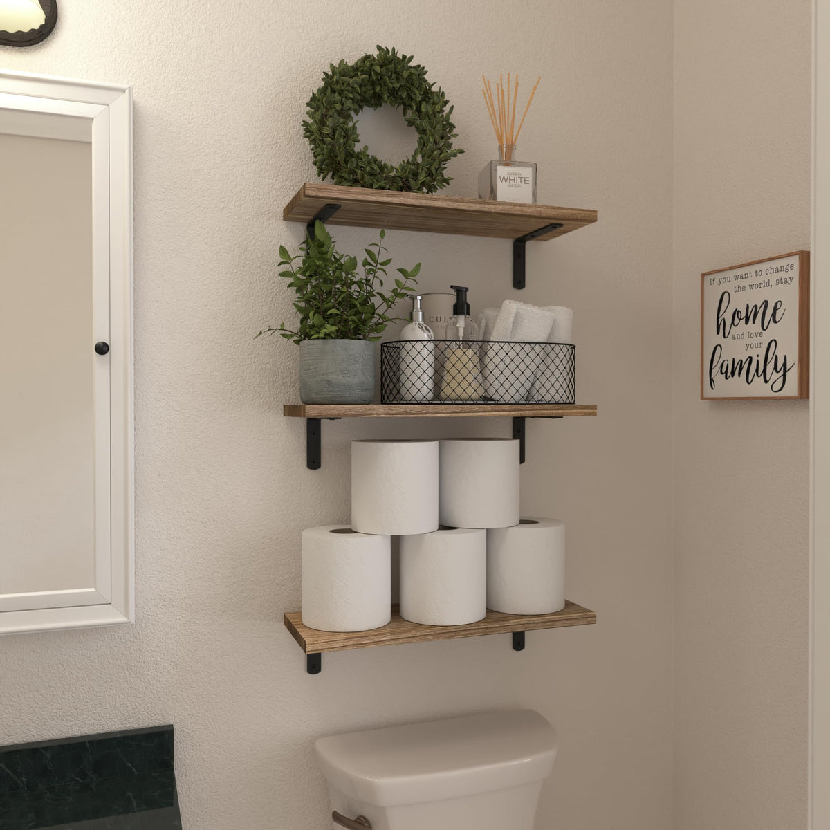 Floating Shelves Set of 6 for Wall Decor Storage Rustic - WOPITUES Official Imagery - 5