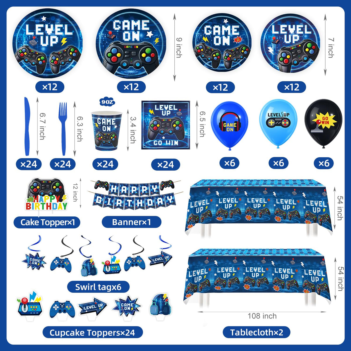 196 Pcs Video Game Birthday Party Decorations Game Party - Kinovo Official Imagery - 4