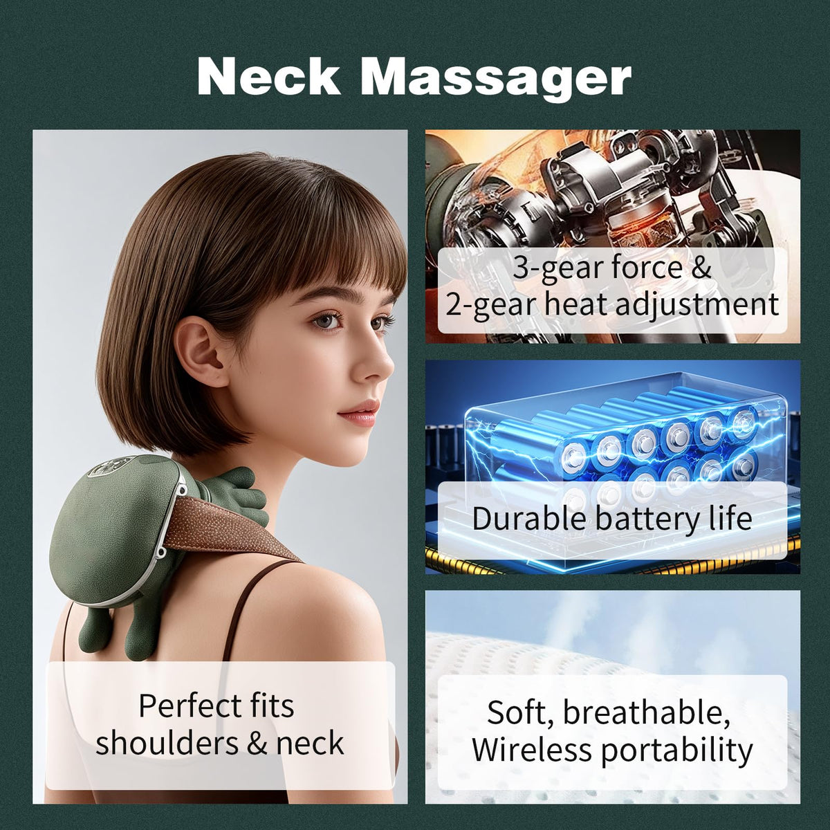 Neck Massager with Heat for Pain Relief Deep Tissue Cordless - Dojavop Official Imagery - 4