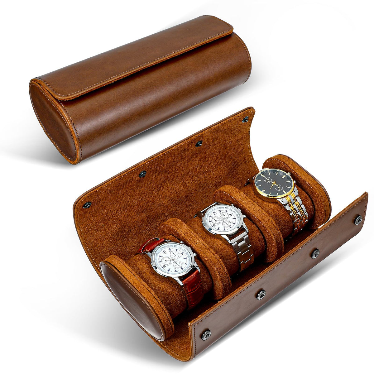Leather Watch Travel Case for Men Women Watch Roll Case Hold - MBAIYO Official Imagery - 1