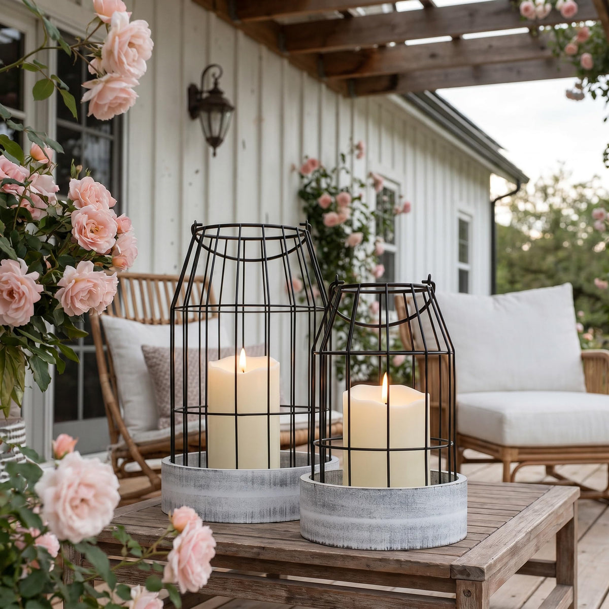 Rustic Farmhouse Lantern Decor Set of 2 - KIBAGA Official Imagery - 3