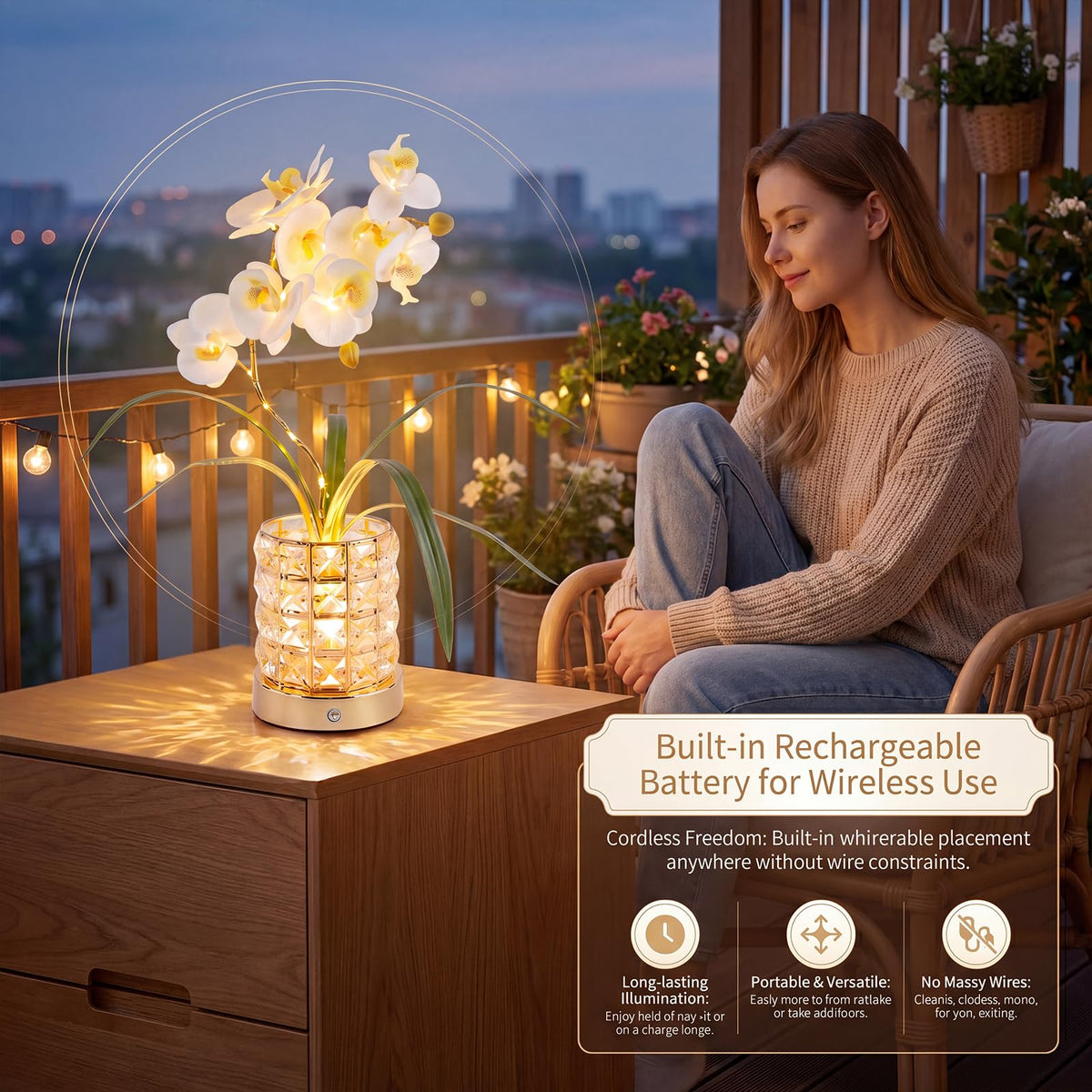 Crystal Phalaenopsis Orchid Lamp USB Rechargeable Touch - SXDLED Official Imagery - 6