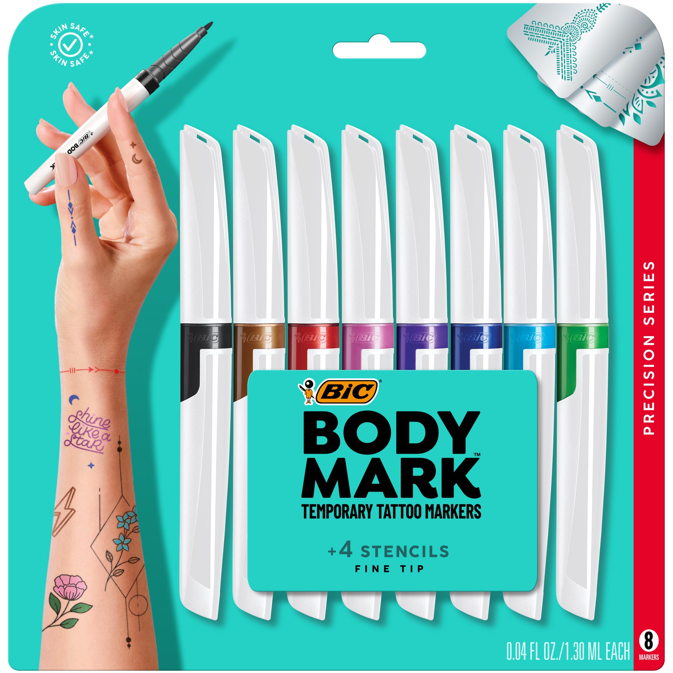 BIC BodyMark Temporary Tattoo Markers, Precision Series, 8-Count Pack