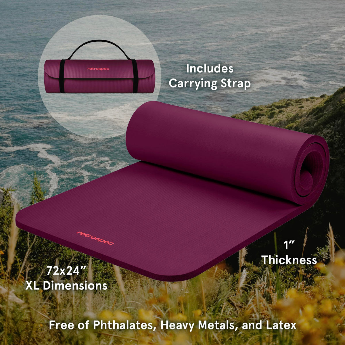 Retrospec Solana Yoga Mat 1 Thick w Nylon Strap for Men - Premium Selection Official Imagery - 3