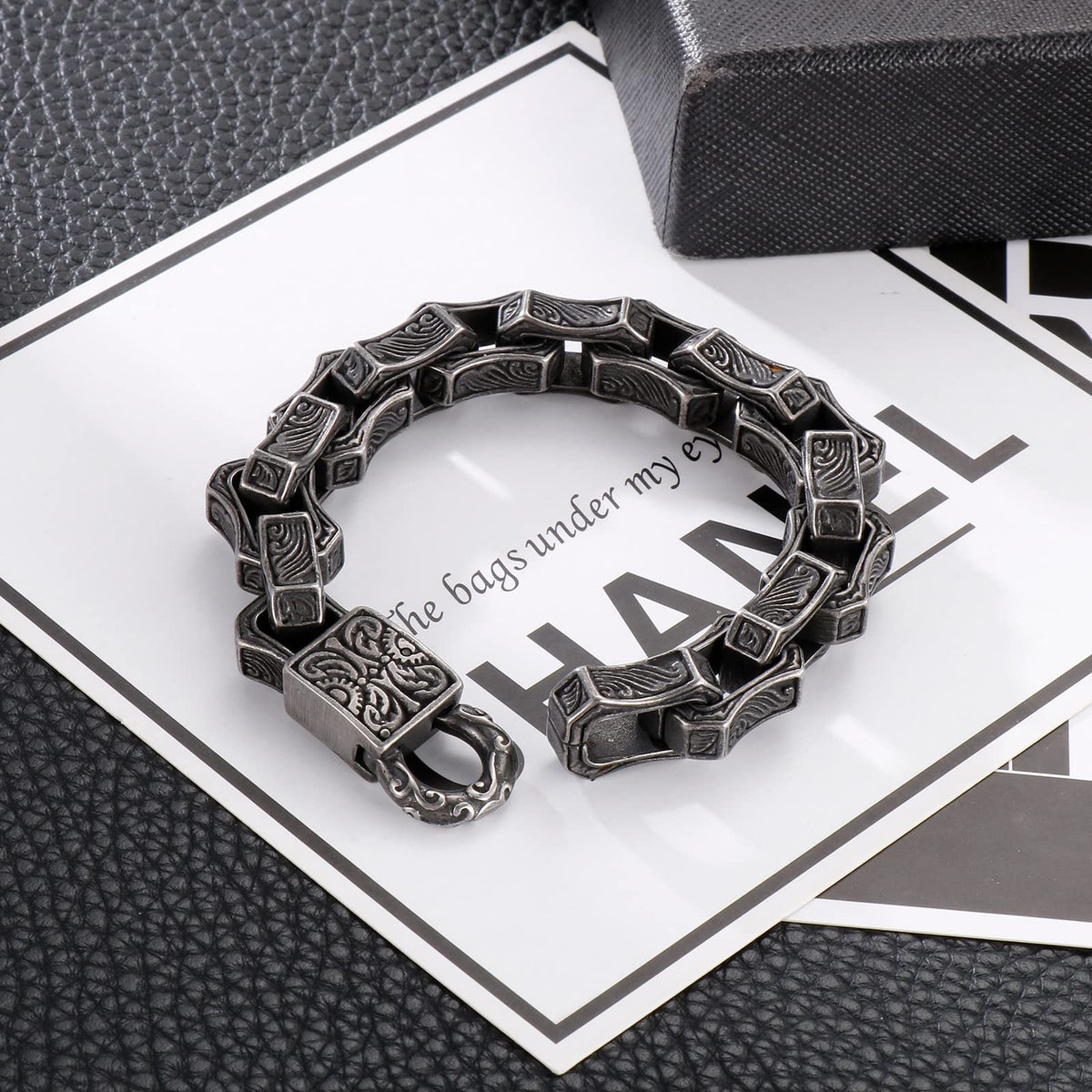 Cuban Link Bracelet for Men Stainless Steel Wave Engraved - Klapgo Official Imagery - 4