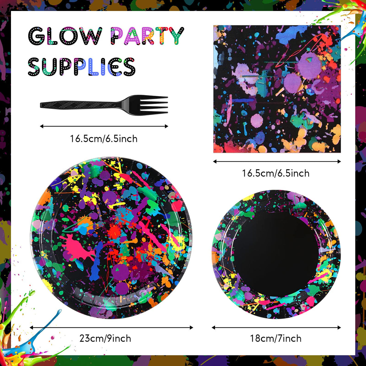 Baderke 192 Pcs Neon Glow Party Plates Napkins Forks - Baderke Official Imagery - 3