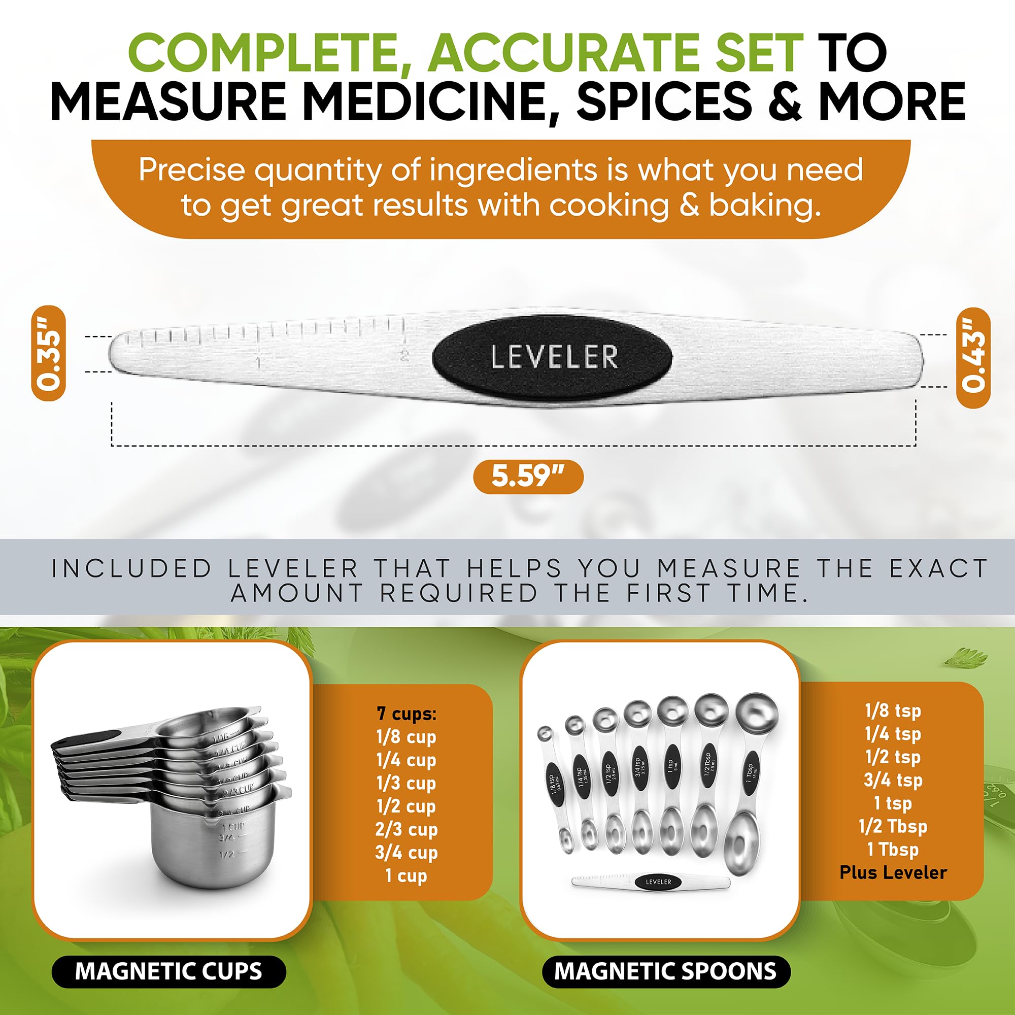 Spring Chef Magnetic Measuring Cups & Spoons Set of 15 with Level by Spring Chef - Angle View 7
