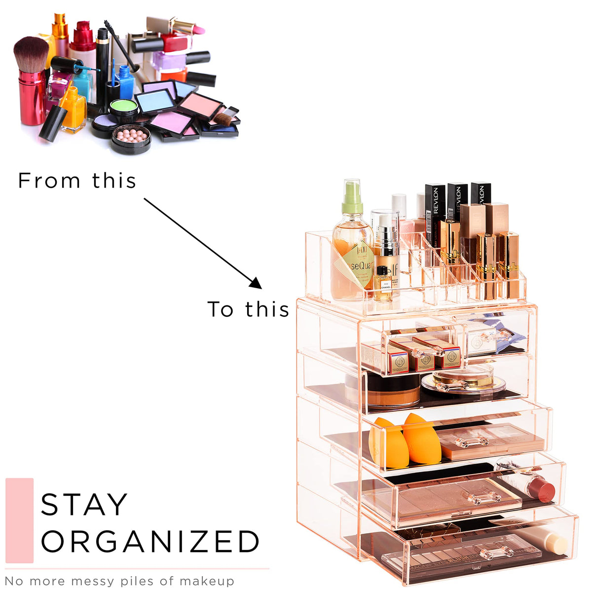 Sorbus Makeup Organizer 6 Drawer Acrylic 2 Piece Set - Sorbus Official Imagery - 8