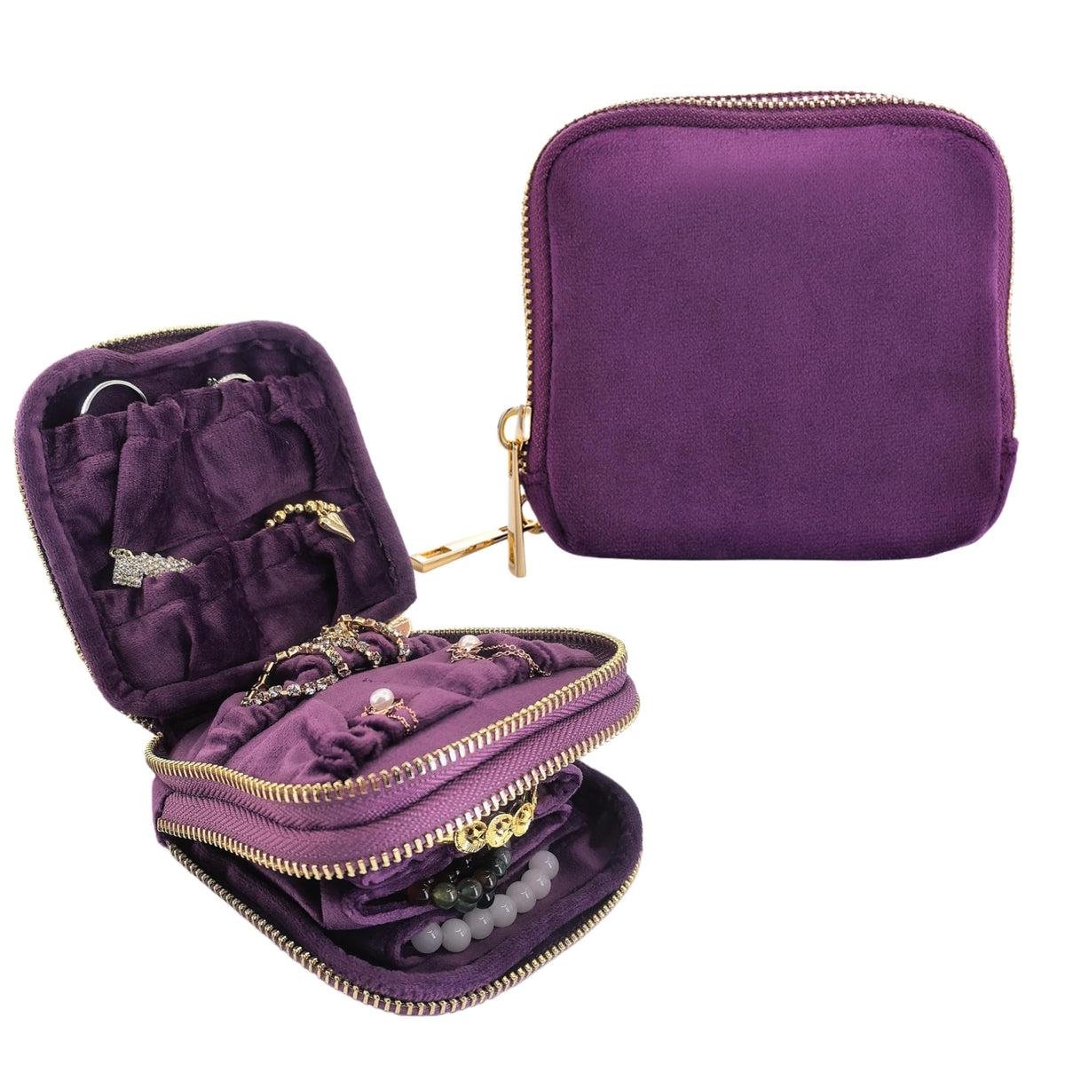 Travel Jewelry Pouch 2 Layer 11 Pocket Lisse Velvet Anti - Zeelooroo Official Imagery - 8