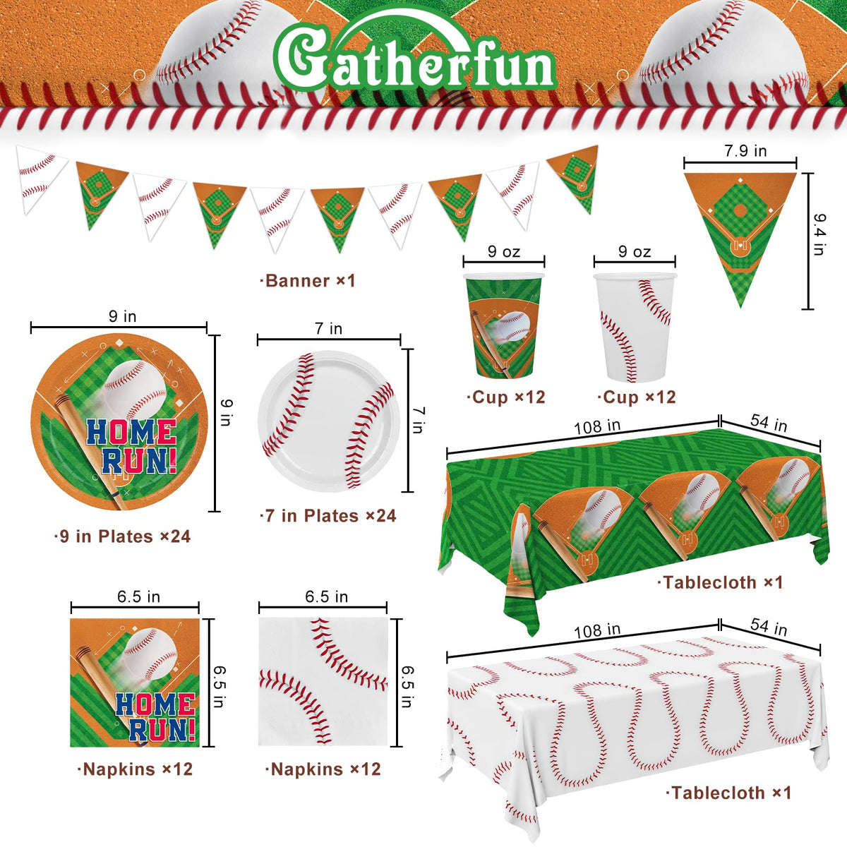 Baseball Party Supplies Kit for 24 - Gatherfun Official Imagery - 4