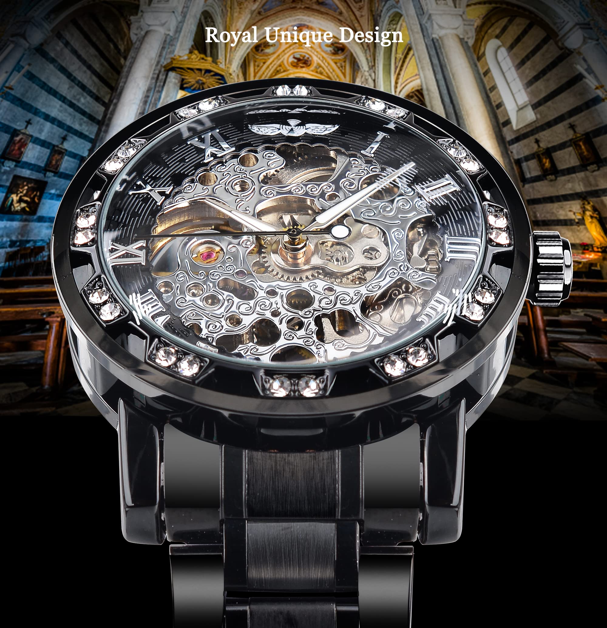 FORSINING Steampunk Skeleton Mechanical Watch for Men