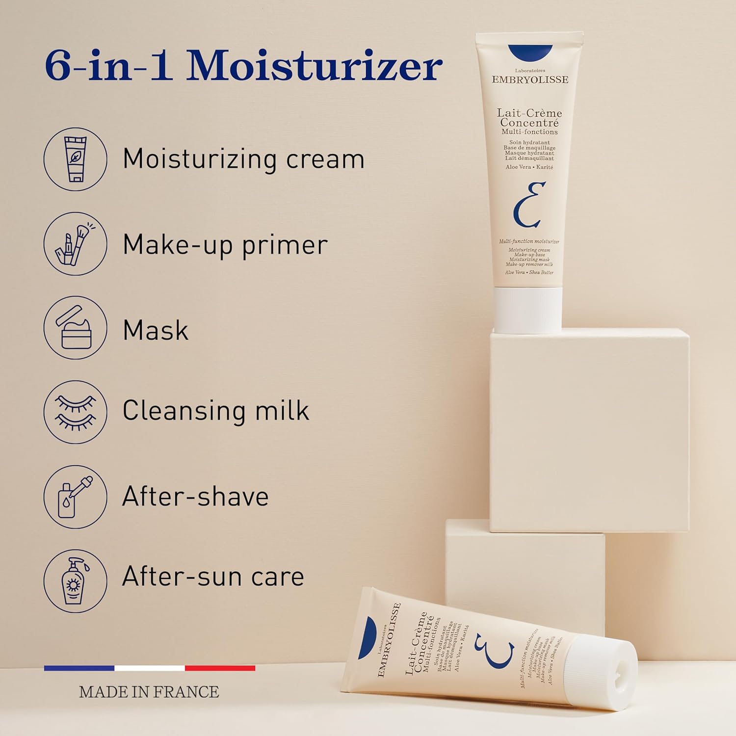 Elefair Embryolisse Lait-Crème Concentré face moisturizer in a pump bottle, demonstrating its creamy texture and compact size.