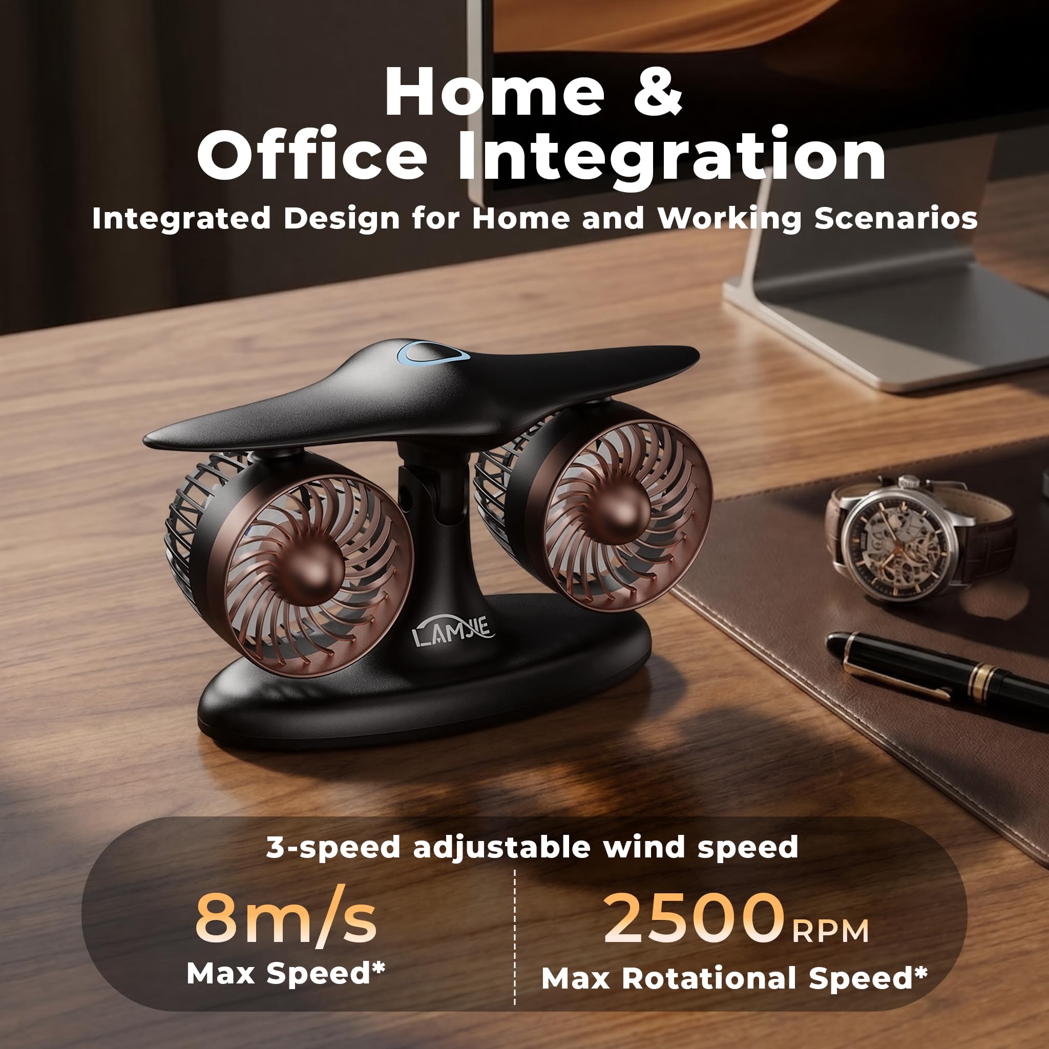 LAMJIE Jet Engine Desk Fan for Office, Rechargeable Table Fan Gif - LAMJIE Official Product View 2