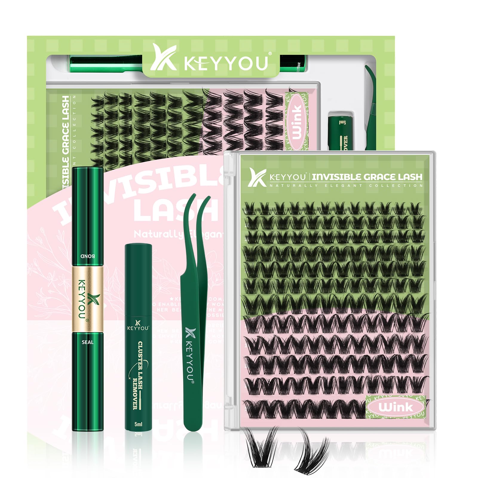 KEYYOU Wink Lash Clusters Kit, Invisible Band with Waterproof at - Product Imagery