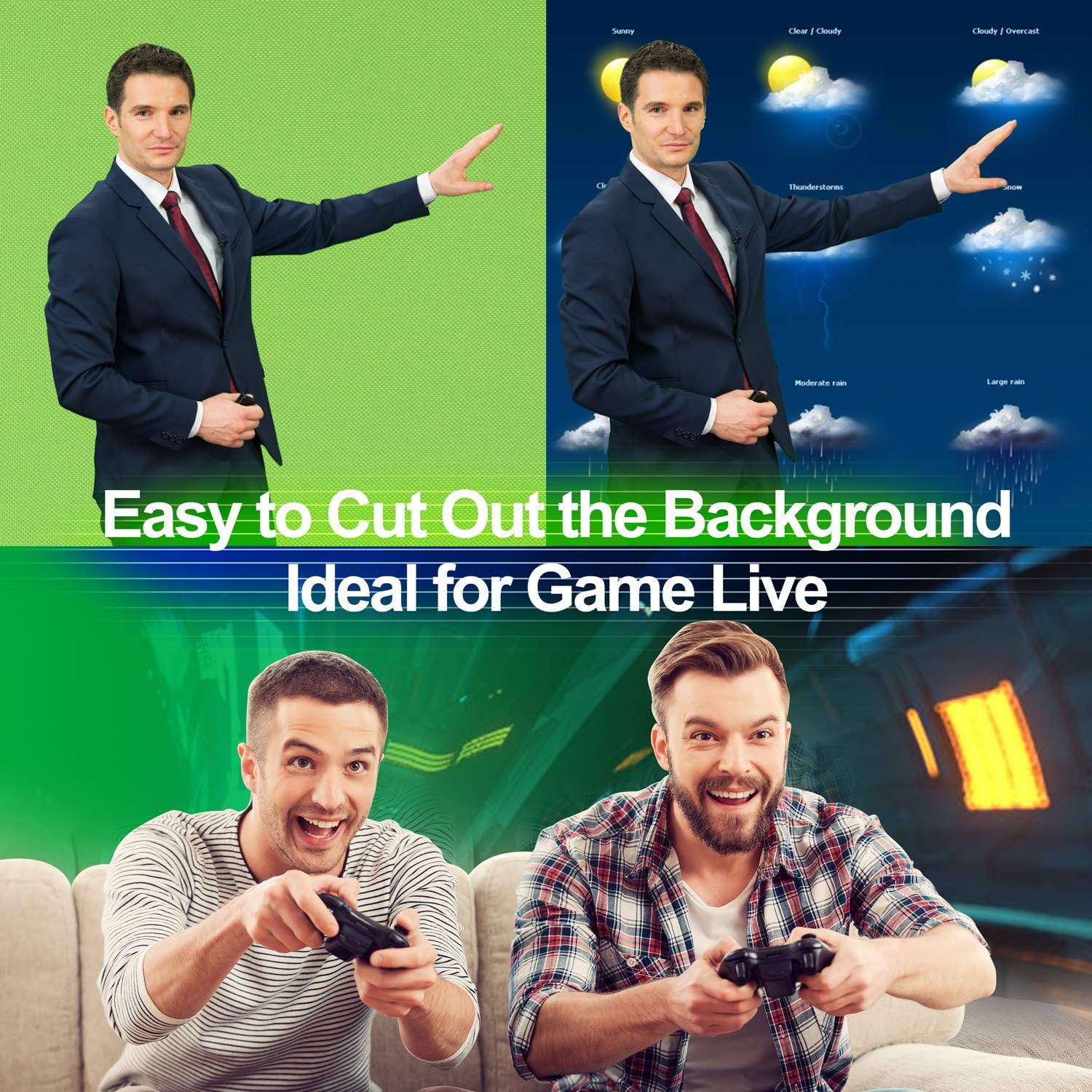 EMART 77x92-inch collapsible green chroma key backdrop for photography and video production, with a foldable design and smooth green surface.